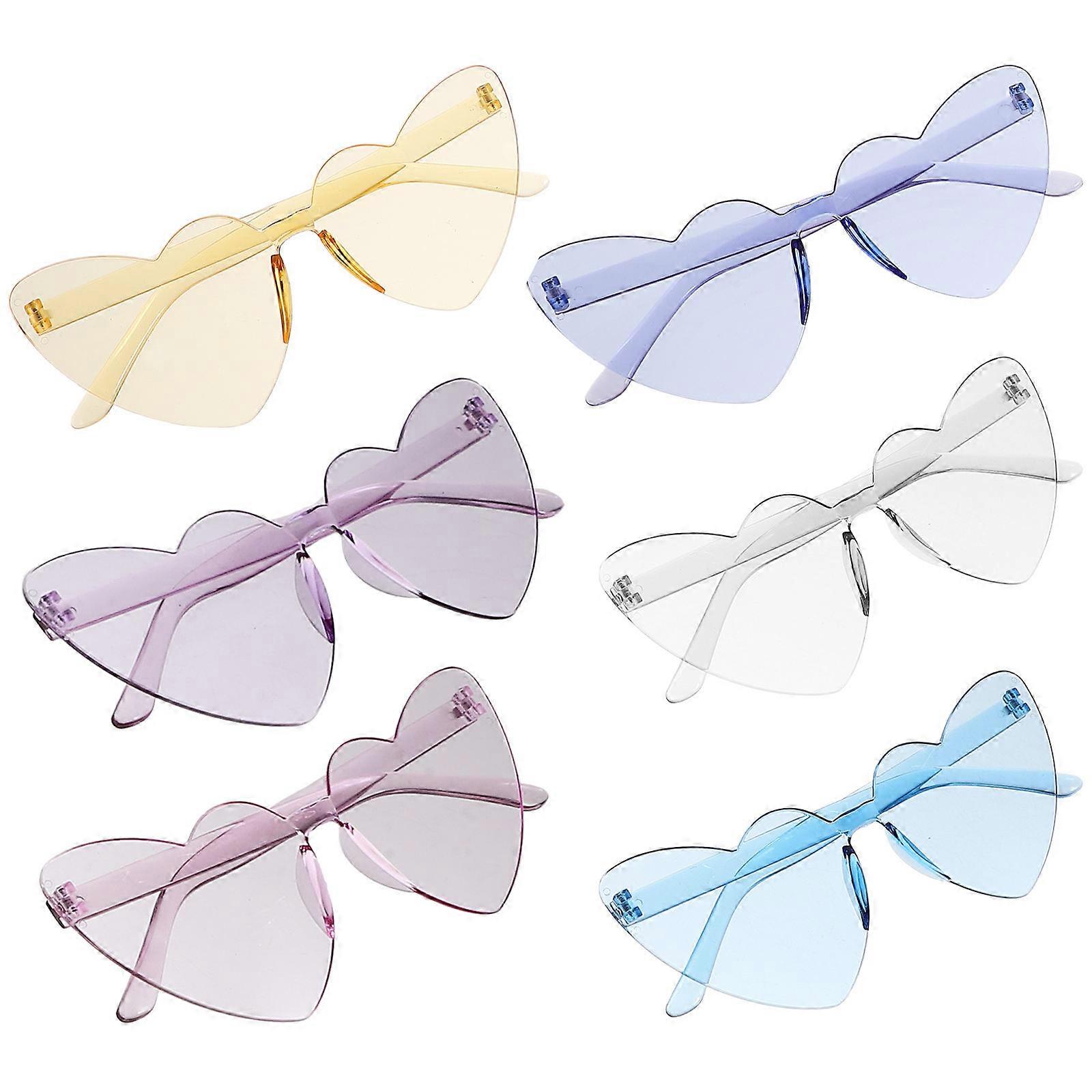 6pcs Rimless Heart Sunglasses for Women – Transparent Candy Colored Party Glasses for Outdoor Festivals, Cosplay & Events