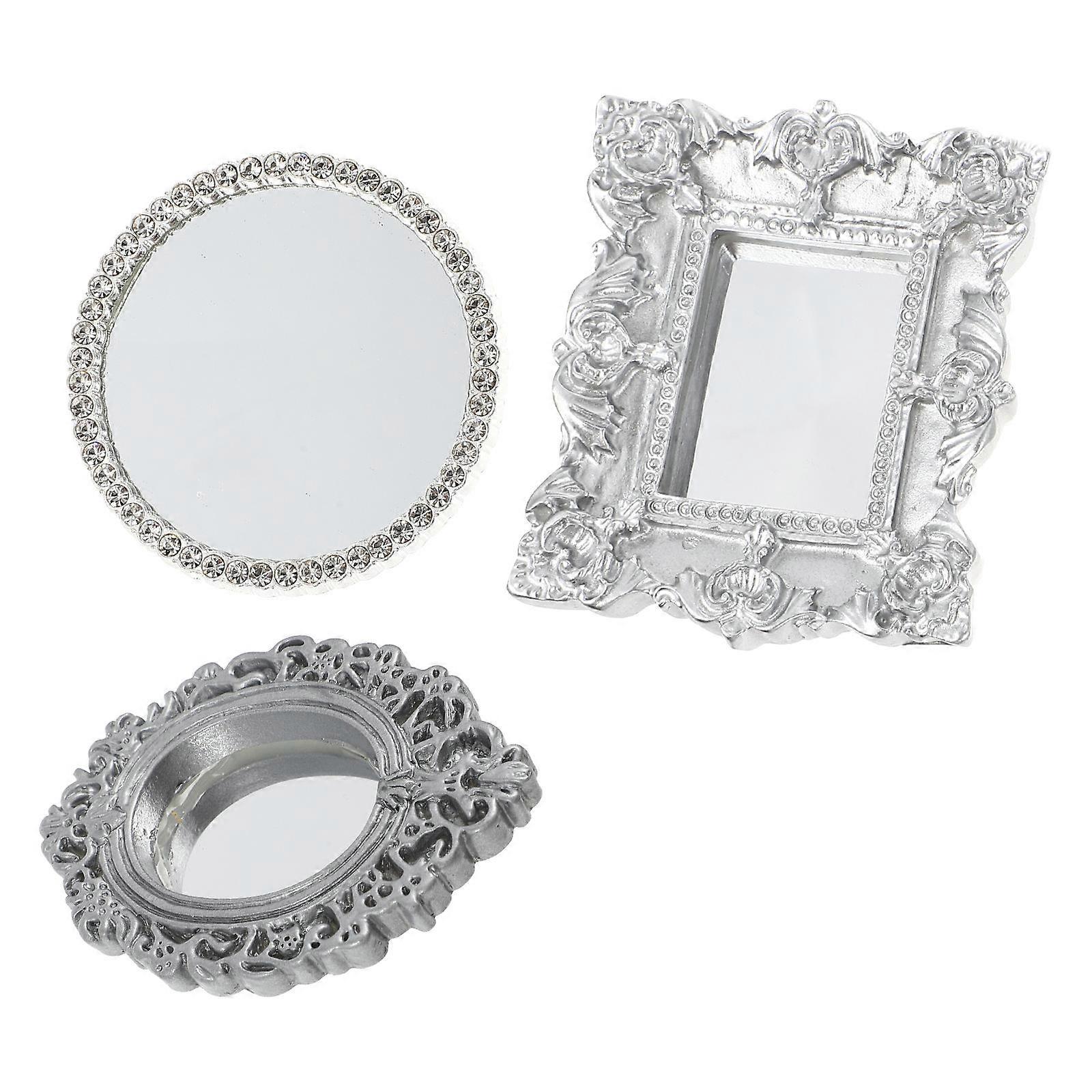3Pcs Mini Classical Mirror Decorative House Mirrors for Micro Scene Models