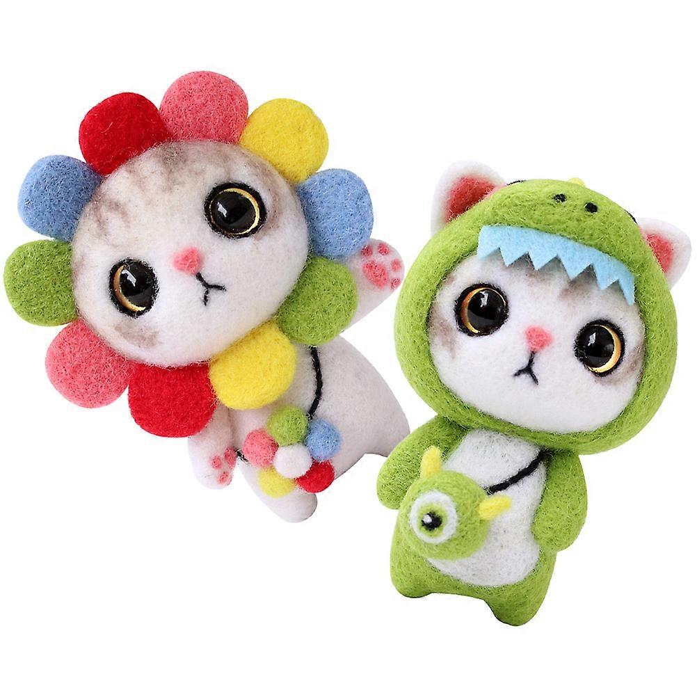 Funny Felting Kit Cartoon Cat DIY Craft Making Set For Beginners Children Assorted Color 2 Sets