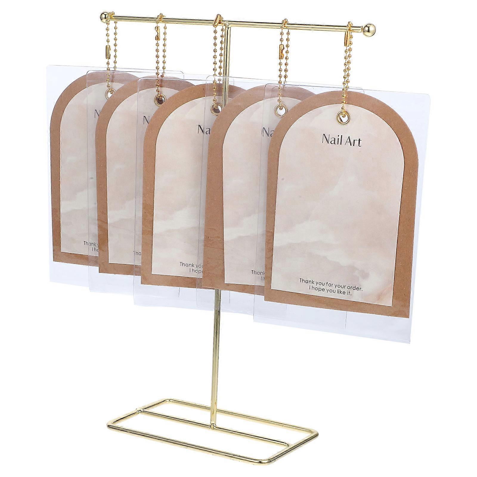 Nail Photo Display Plate Set For Women With T-Shaped Stand In Golden For Retail Display Purposes