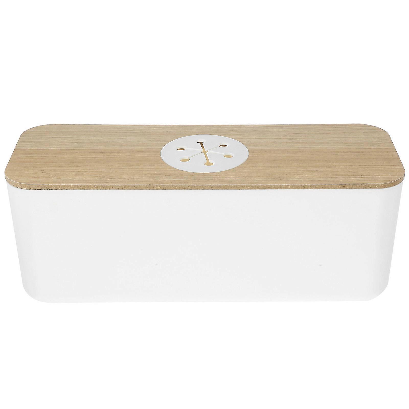White Cable Organizer Box for Home Use with Power Cord Management and Phone Charging Hub