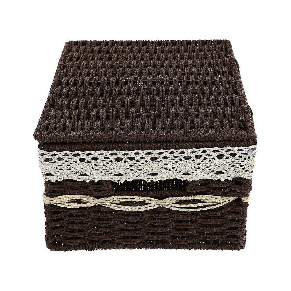 Vanity Cosmetics Organizer Woven Rectangular Basket for Desktop Storage Coffee Straw Material Home Use 1Set