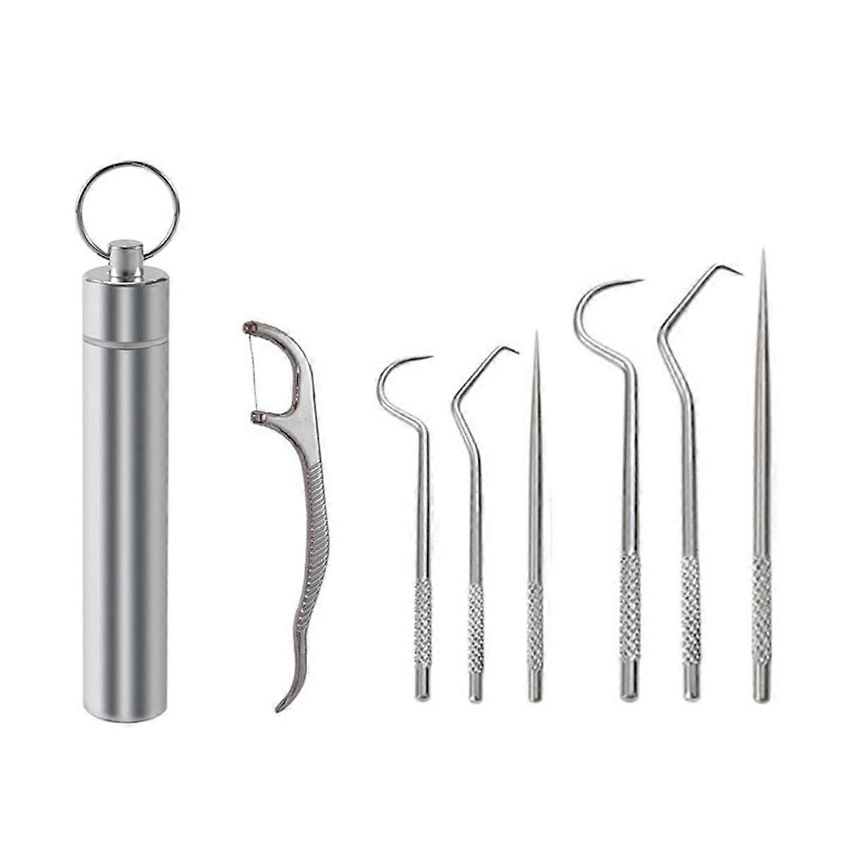 Flossing Metal Toothpicks Set Reusable Toothpicks Portable Toothpick Floss Teeth Cleaner Oral Care Cleaning Tools,A