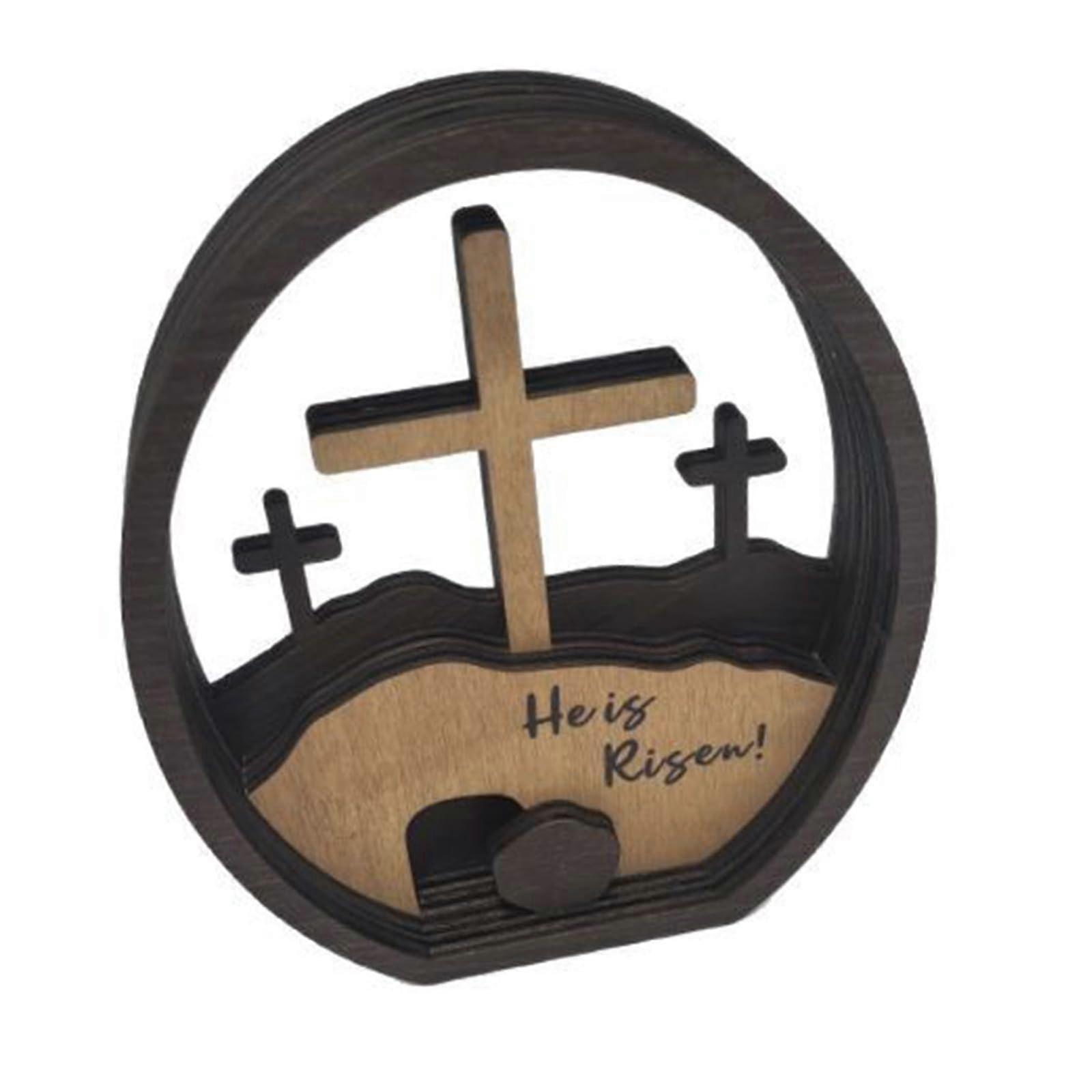Decorative Wooden Crosses And Resurrection Scene Empty Tomb Figure Ornament For Religious And Festive Displays