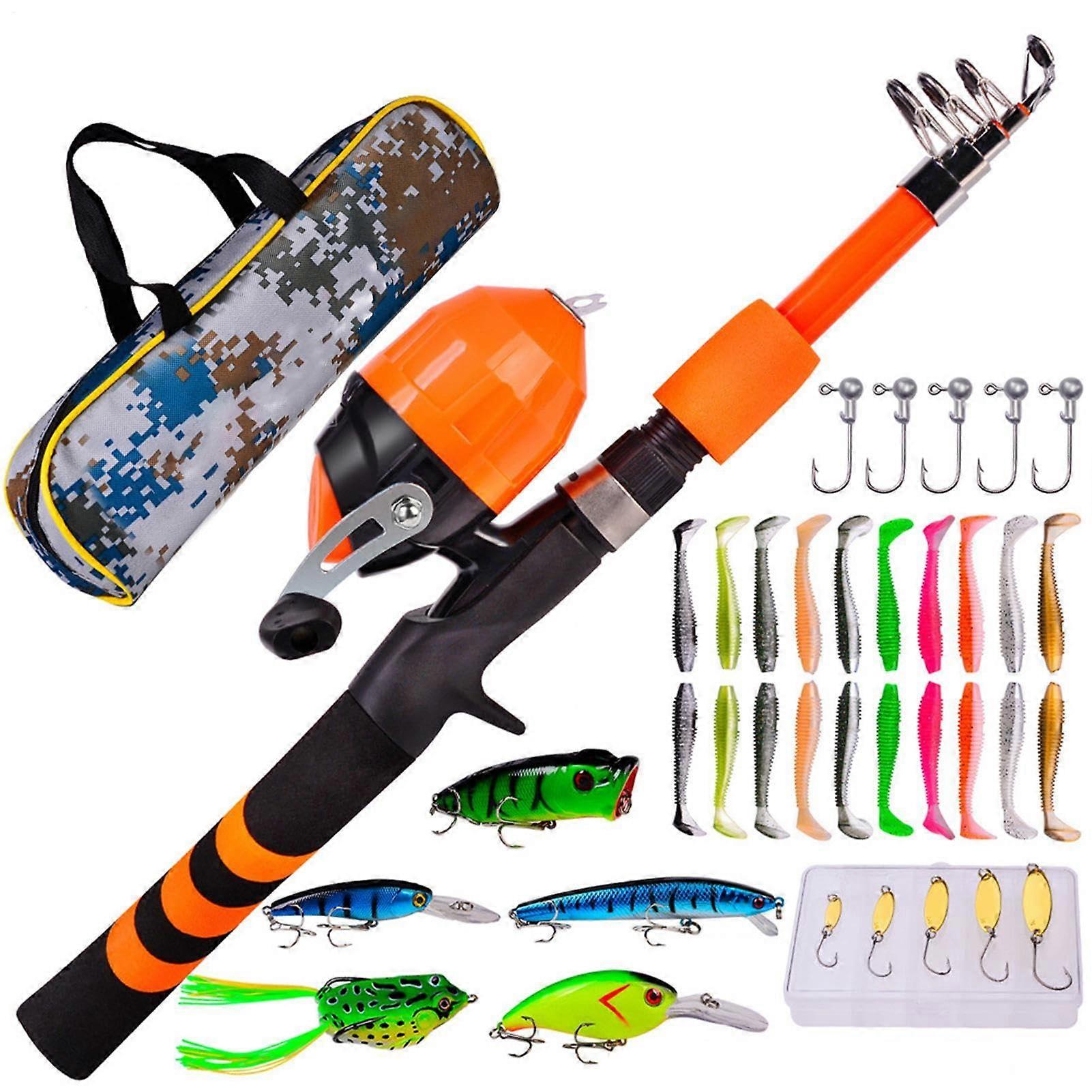 Toddler Fishing Pole, Comfortable Telescopic Tackle Kit Rod Reel Combos Orange 38 suits/1.5m
