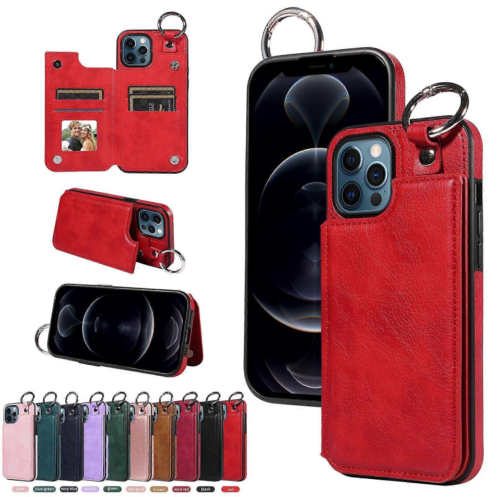 Magnetic Protection Case For iPhone 12 Pro Max 6.7 Inch Plain Protective Case With Stand And Card Slot Red