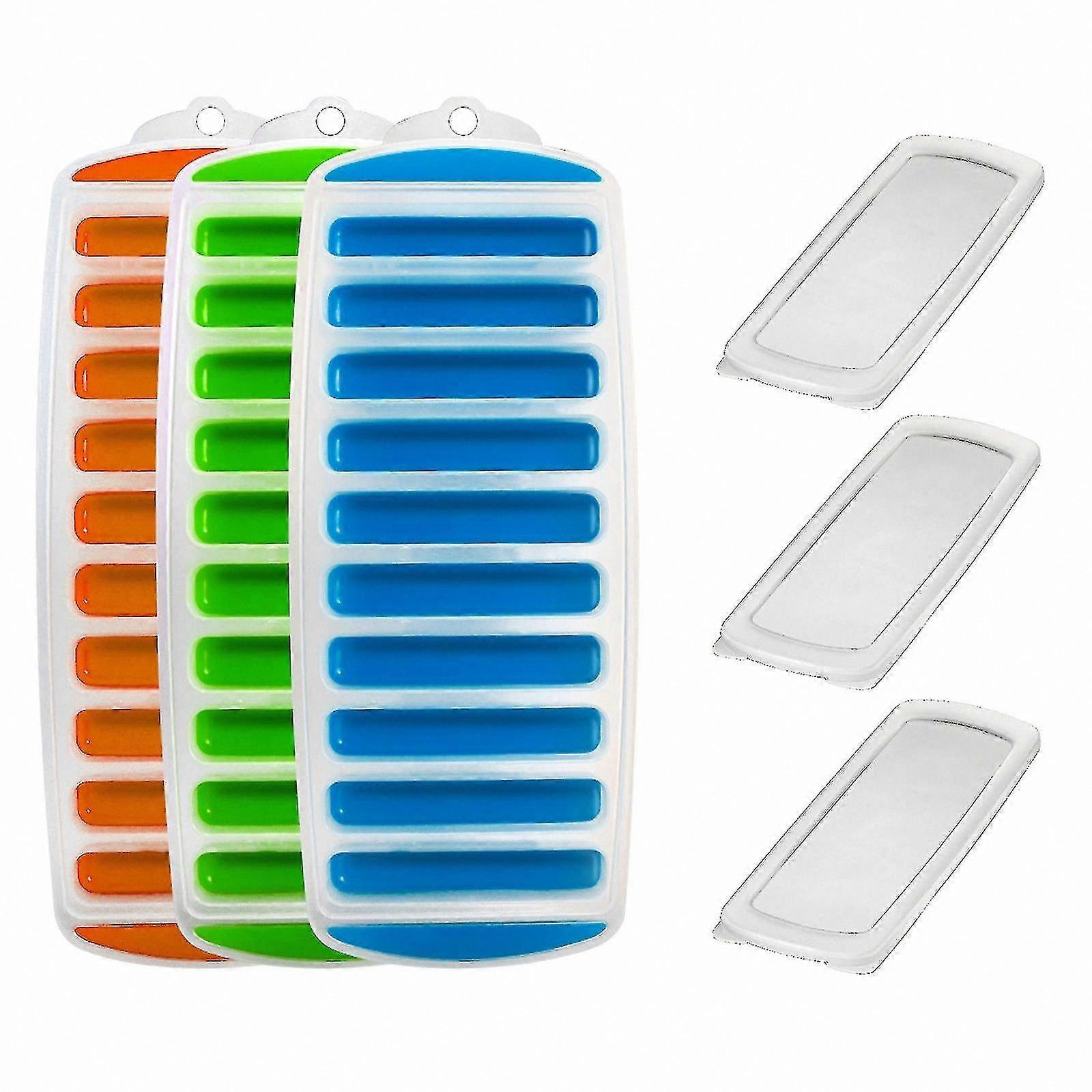 3-Pack Silicone Ice Stick Trays with Lids, Narrow Rectangular Design, Easy Release, Reusable for Small Mouth Bottles