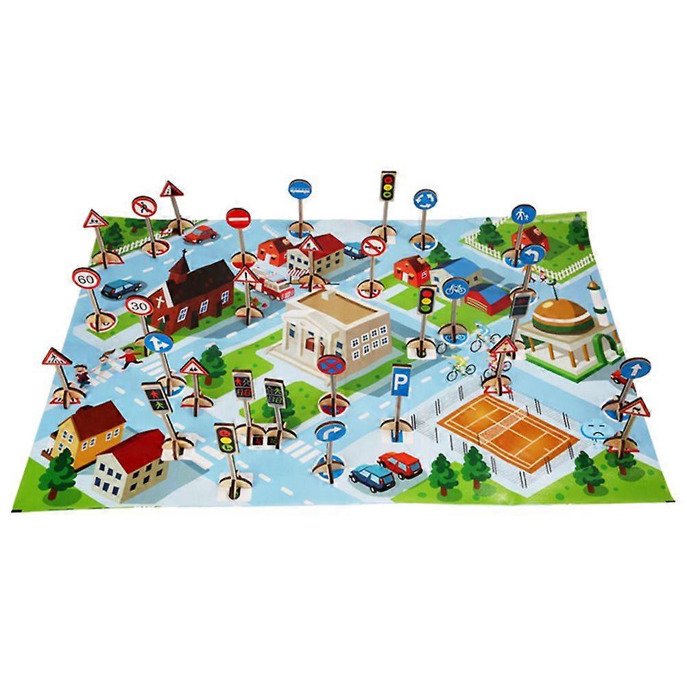 1 Set Wooden Kindergarten Teaching Aids Simulation Traffic Sign Toy Cognitive Plaything