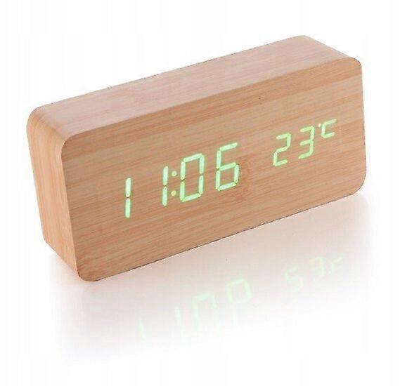 Wooden LED clock, multi-functional design, 3 alarms with adjustable backlight