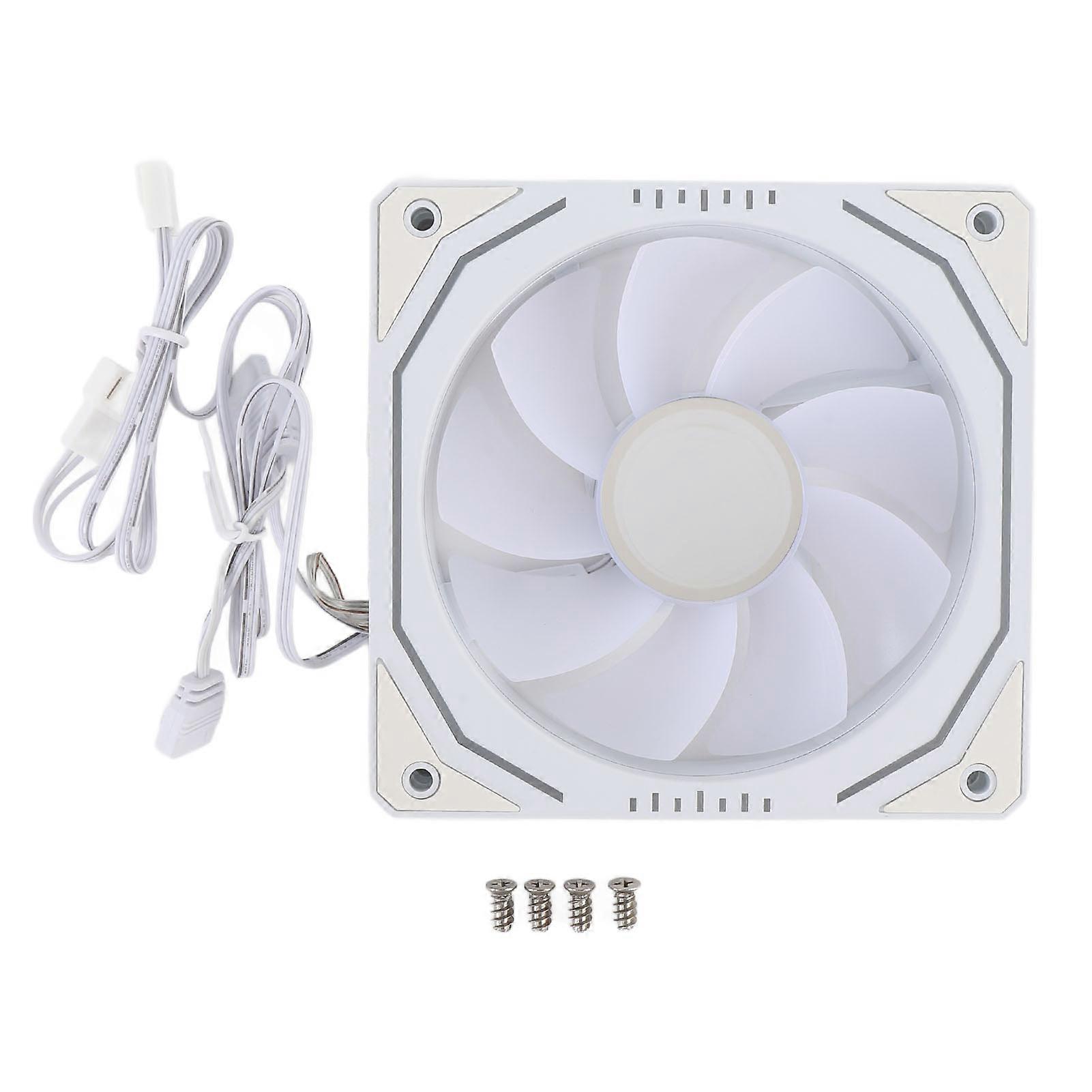 120mm CPU Cooling Fan 3 Pin ARGB PWM Control 800-1800RPM LED Light White Reverse Blades