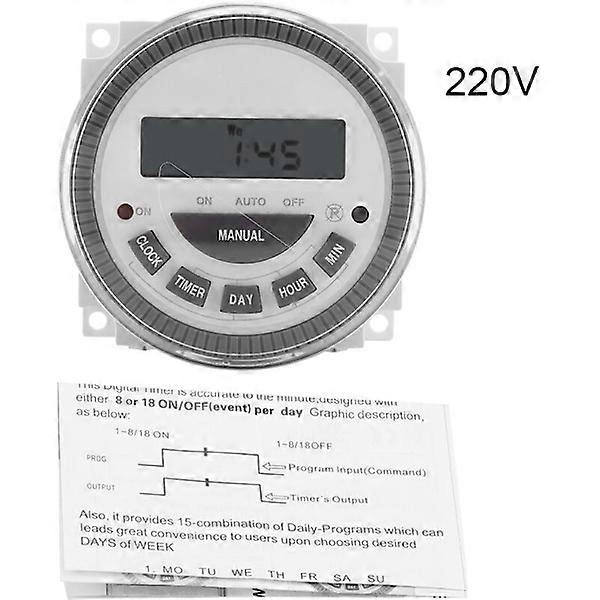 16A Weekly Timer Programmable Clock Relay Switch with Dust Cover for Household Appliances Lamps Display Panel (220V)
