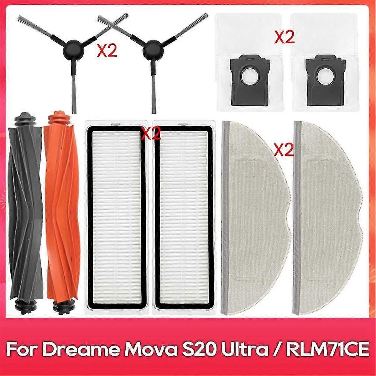 compatible Dreame Mova S20 Ultra / RLM71CE Spare Part Main Side Brush Filter Mop Pad Dust Bag Accessories-jc