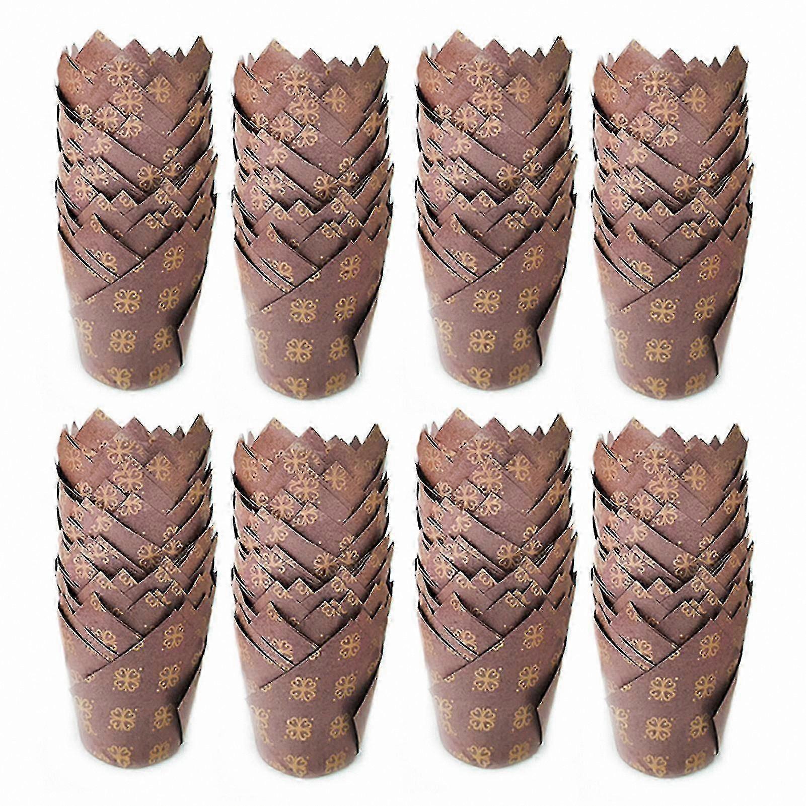Durable 200-Pack Green Leaf Print Tulip Cupcake Liners for Baking