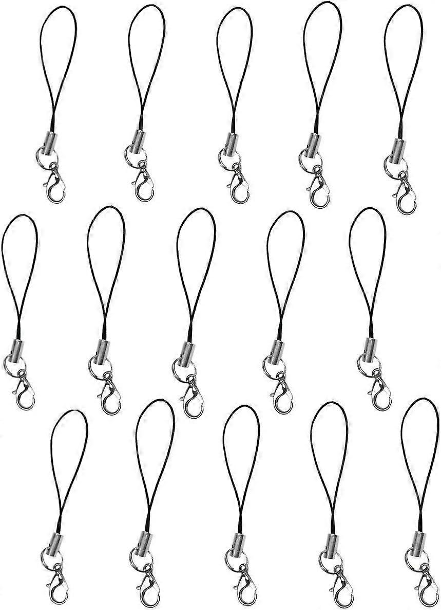 15 Cell Phone Strap Black/Silver Tone Split Ring with Hooks