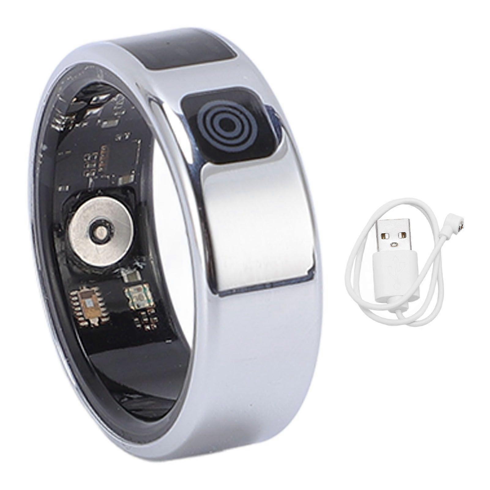 Smart Ring with APP Display Screen Multiple Sports Modes IP68 Water Resistant Stainless Steel 18mAh Smart Fitness Ring for Cycling Running Silver 9