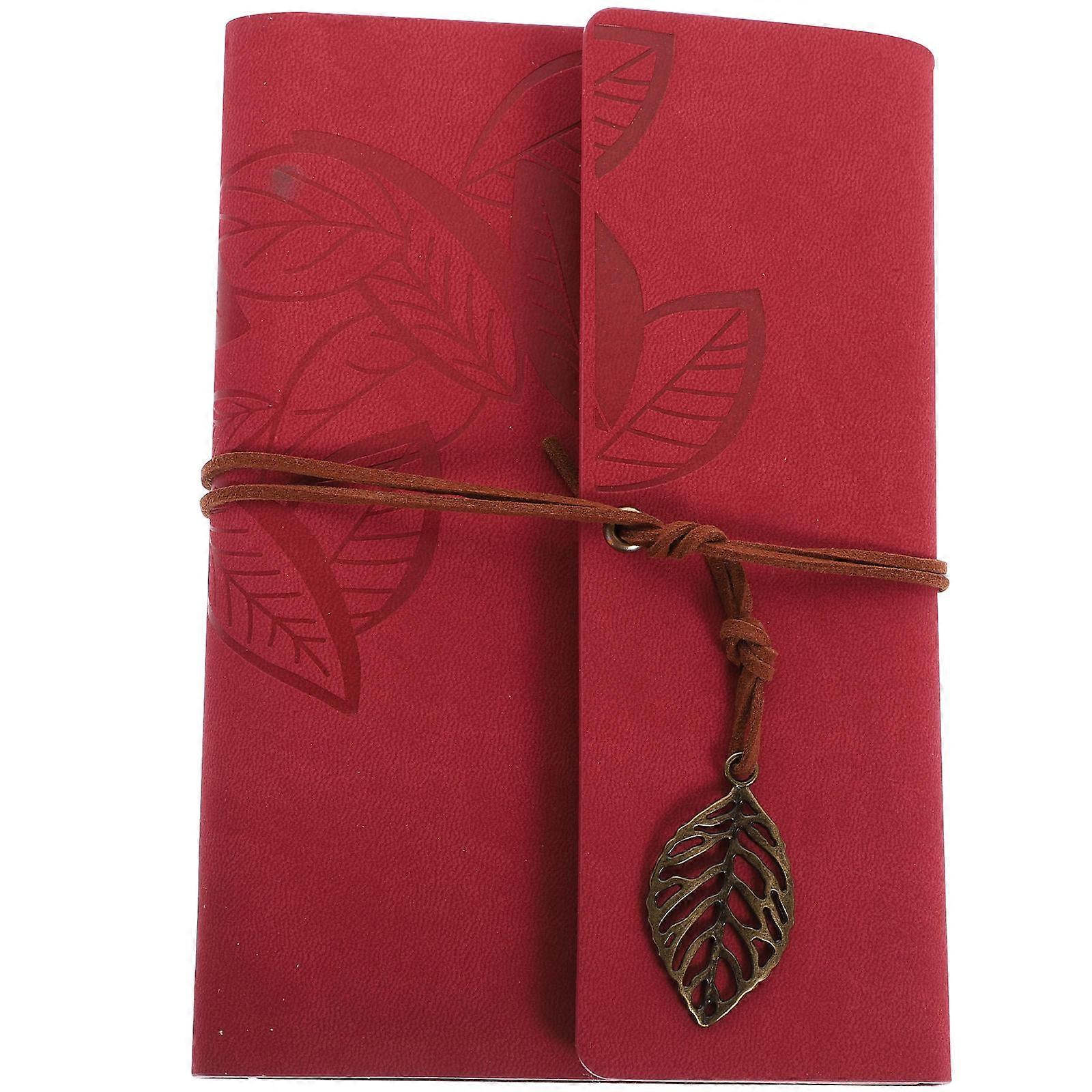 Vintage Red PU Cover Looseleaf String Bound Blank Journal Notebook for Writing Drawing 18.5x12cm