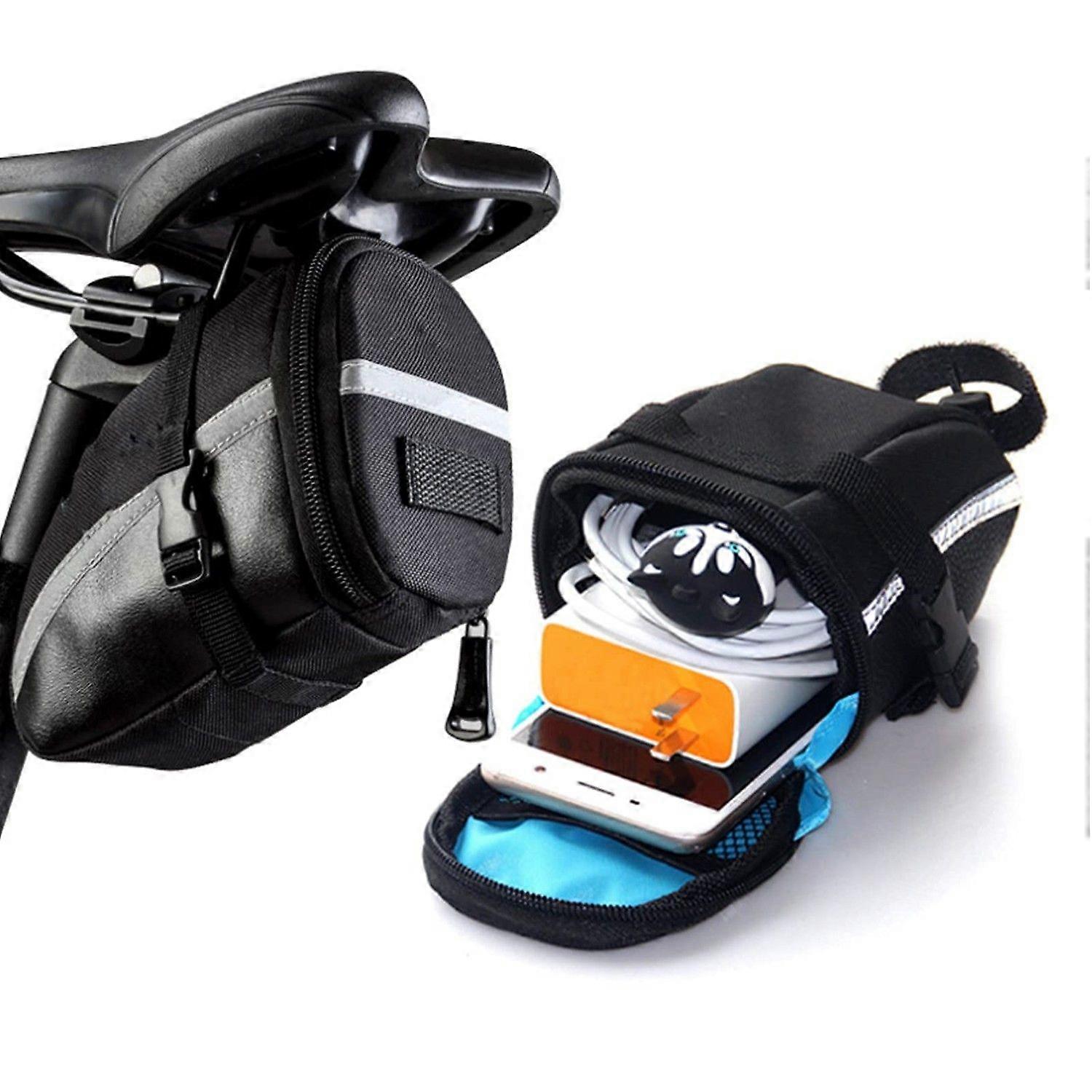 Bicycle Saddle Bag - Durable Polyester Seat Bags with Reflective Strips for Safety and Convenient Cycling Storage(Black)