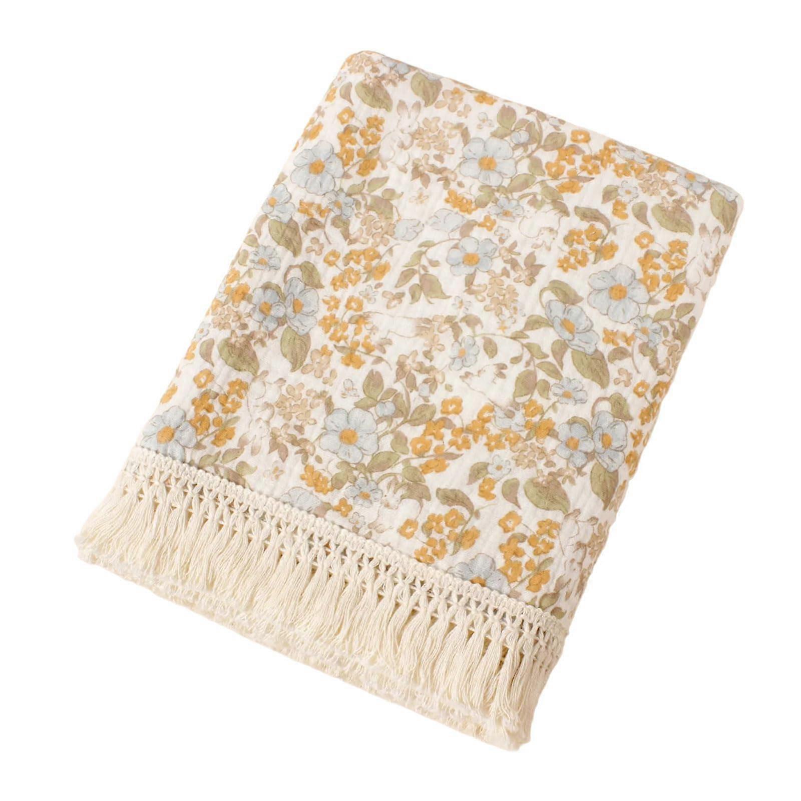 Breathable Baby Wrap Cloth 2-Layer Cotton Receiving Blanket, Printed Bath Towel With Fringe For Infants, Unisex