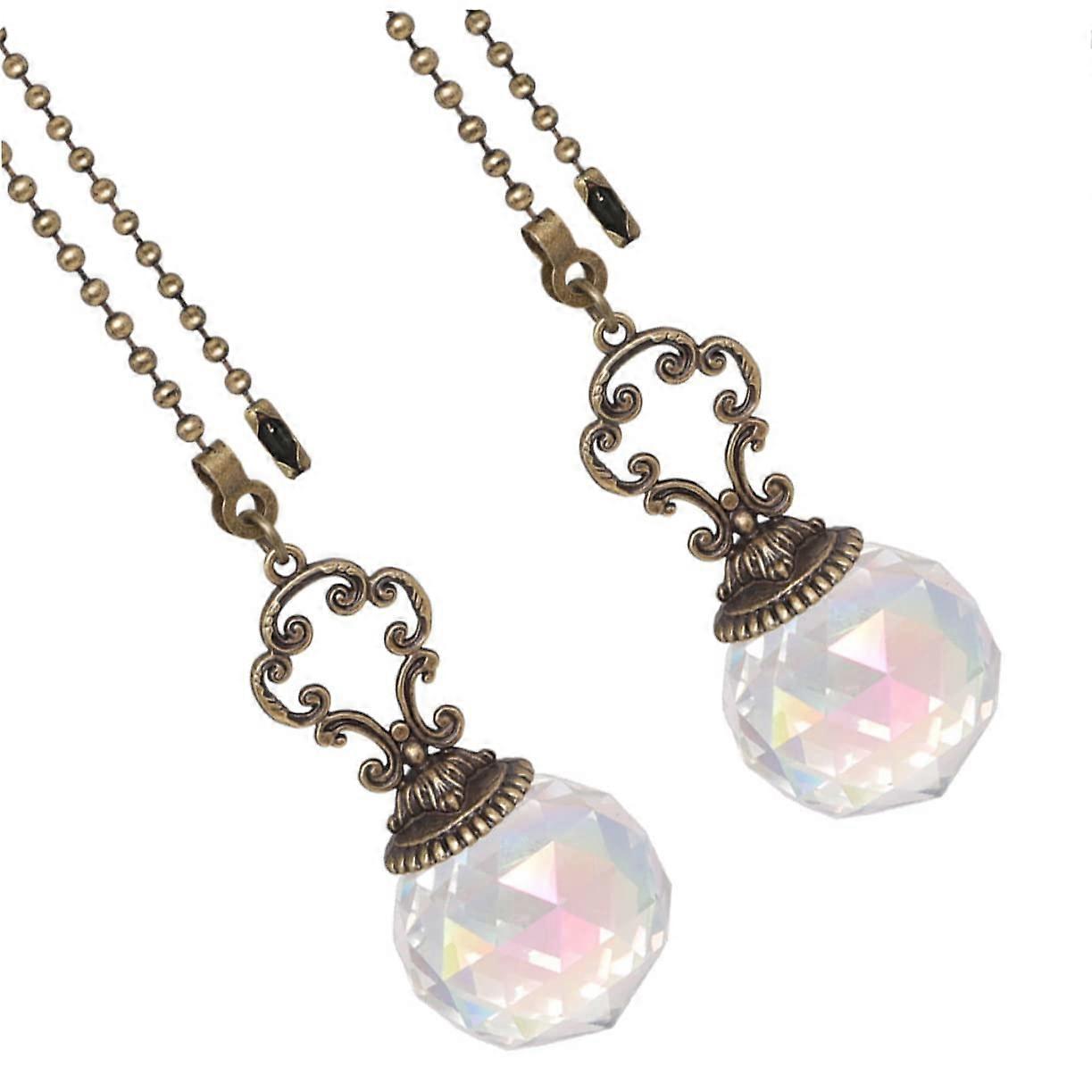 Crystal Beaded Pull Chain Extension Two Pack For Ceiling Fans And Lights Rainbow Reflective Design Antique Finish