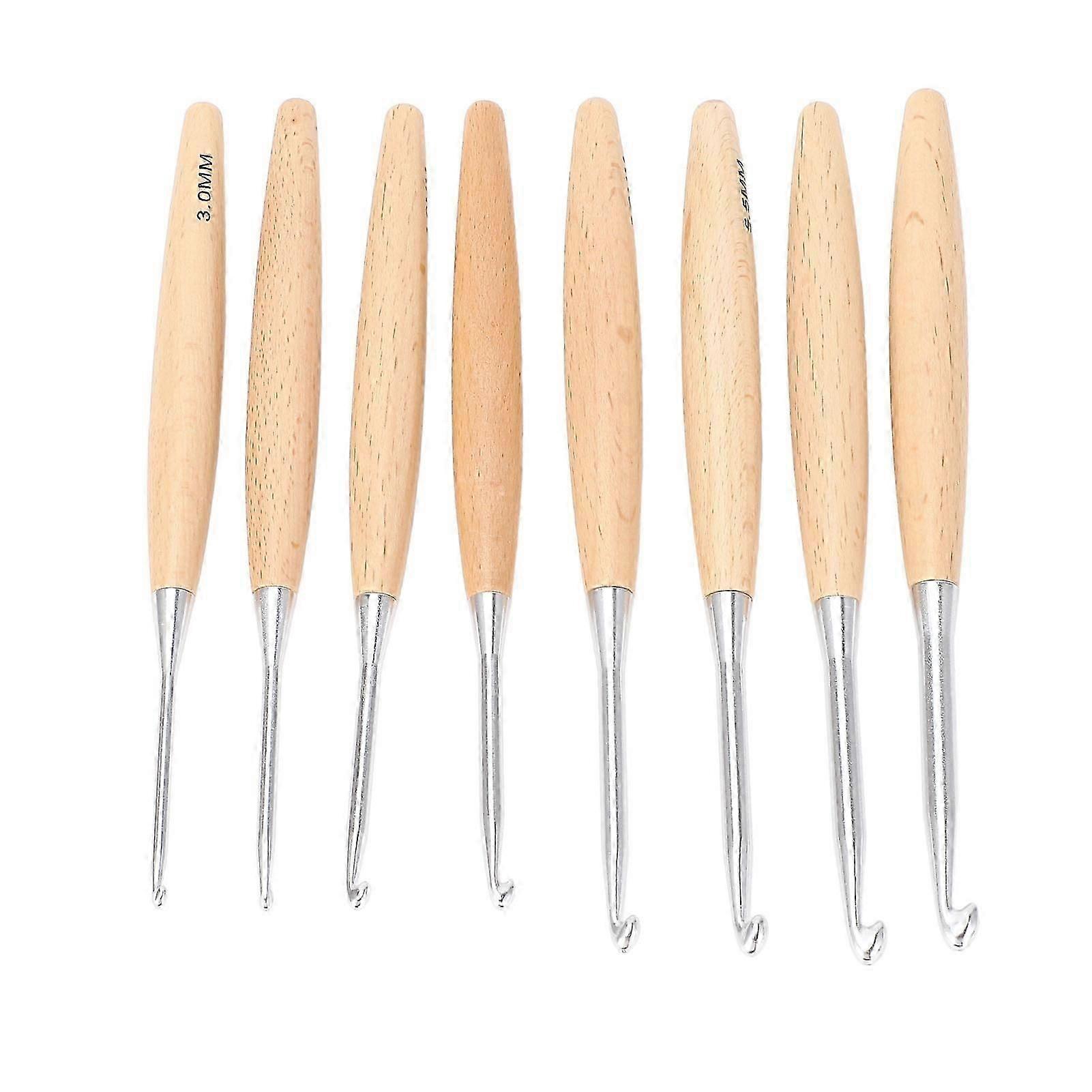 8Pcs Wood Crochet Hooks Set Large Beech Handle Sweater Knitting Tools 3.0mm6.5mm
