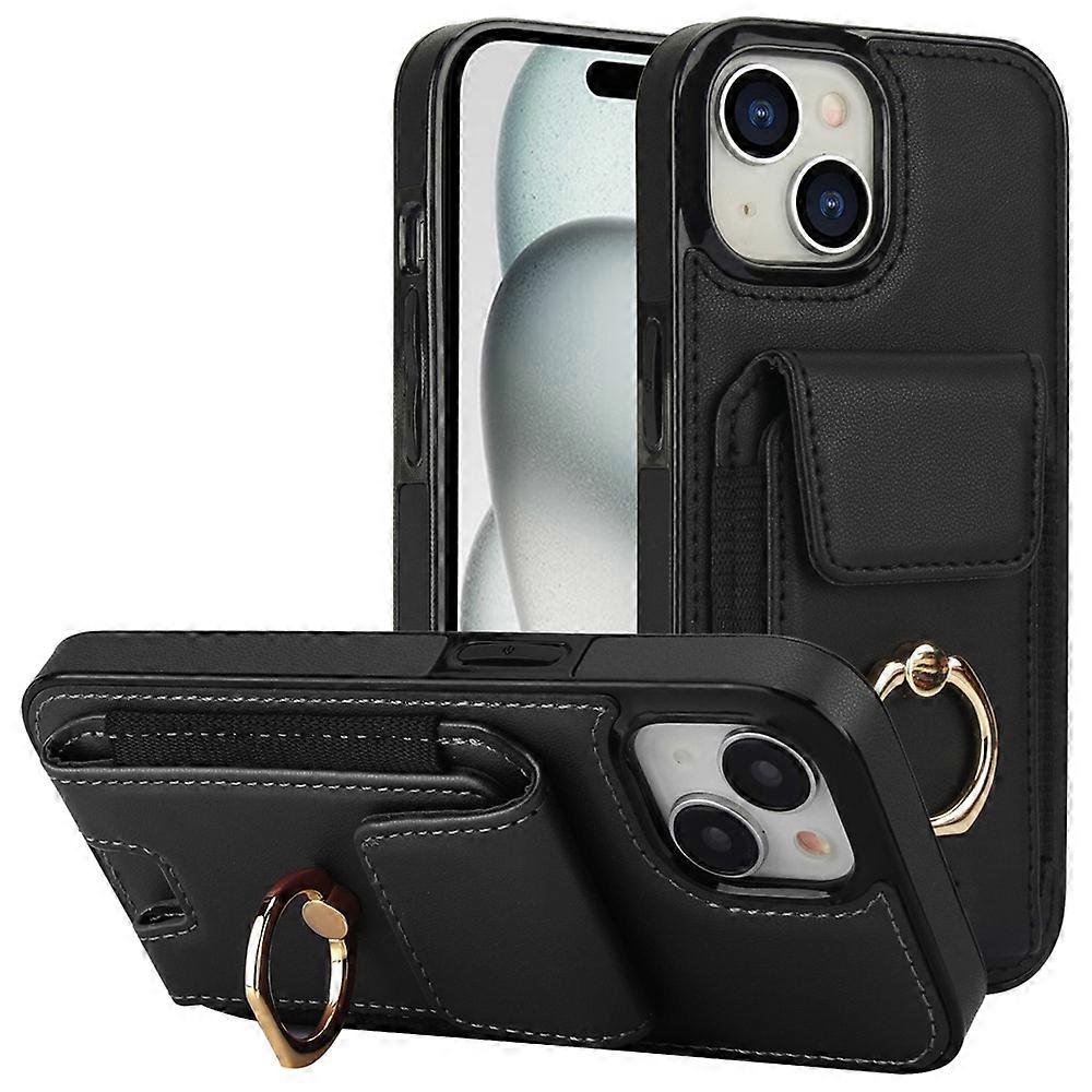 Compatible For iPhone 15 Plus Kickstand Case Drop-proof PU Leather+TPU Phone Protector