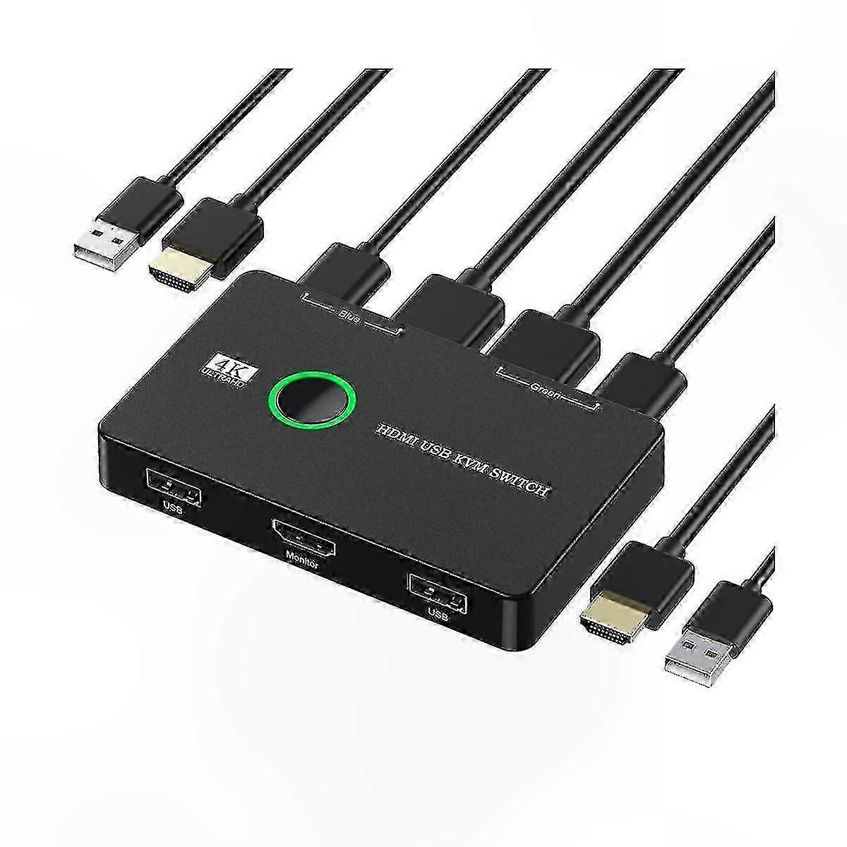 2-Port USB KVM Switch for Dual Computers, Share Keyboard, Mouse, Printer, and HD Monitor