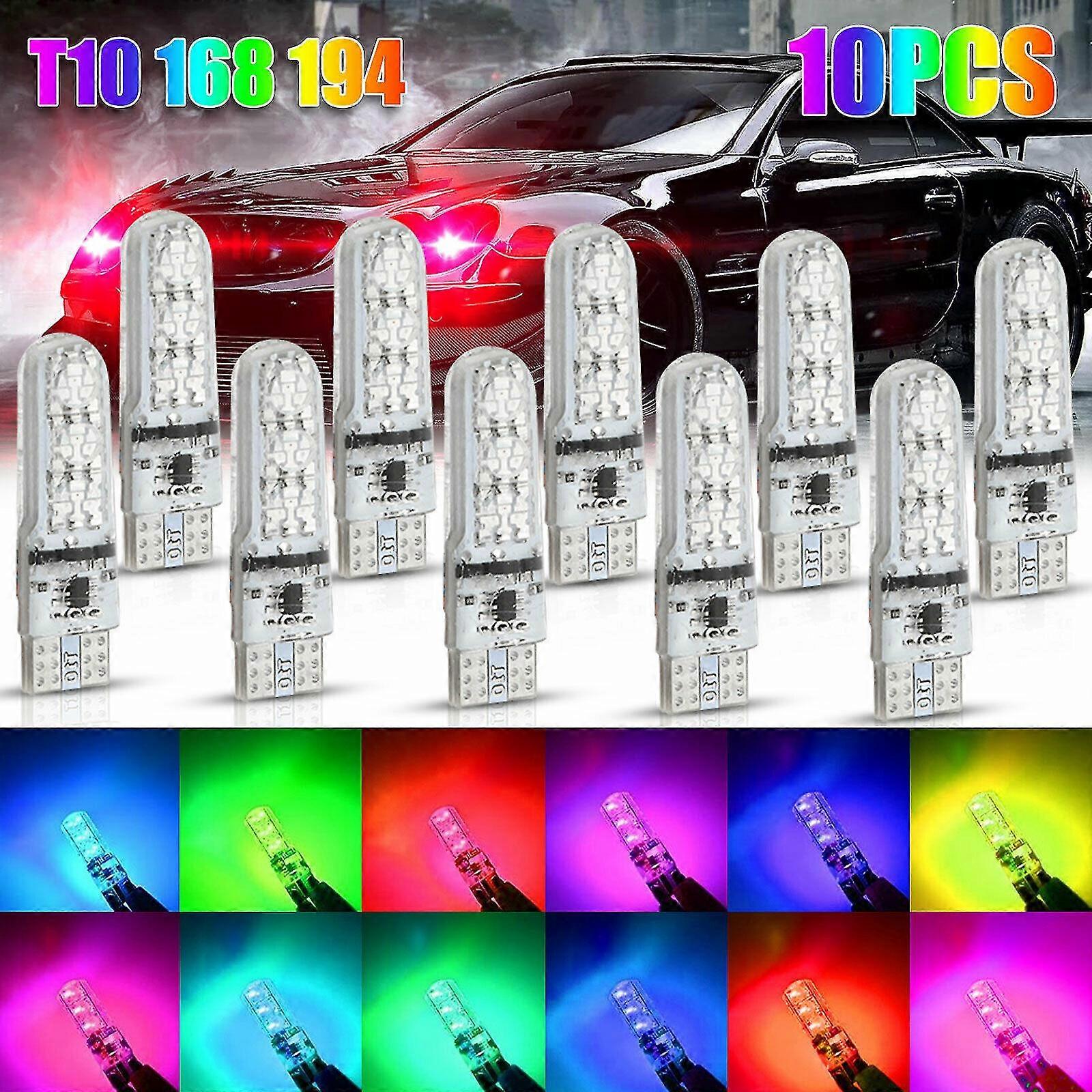 10x Multi-Color RGB T10 168 194 LED Bulbs w/RF Remote Control Car Parking Lights Edition 0919