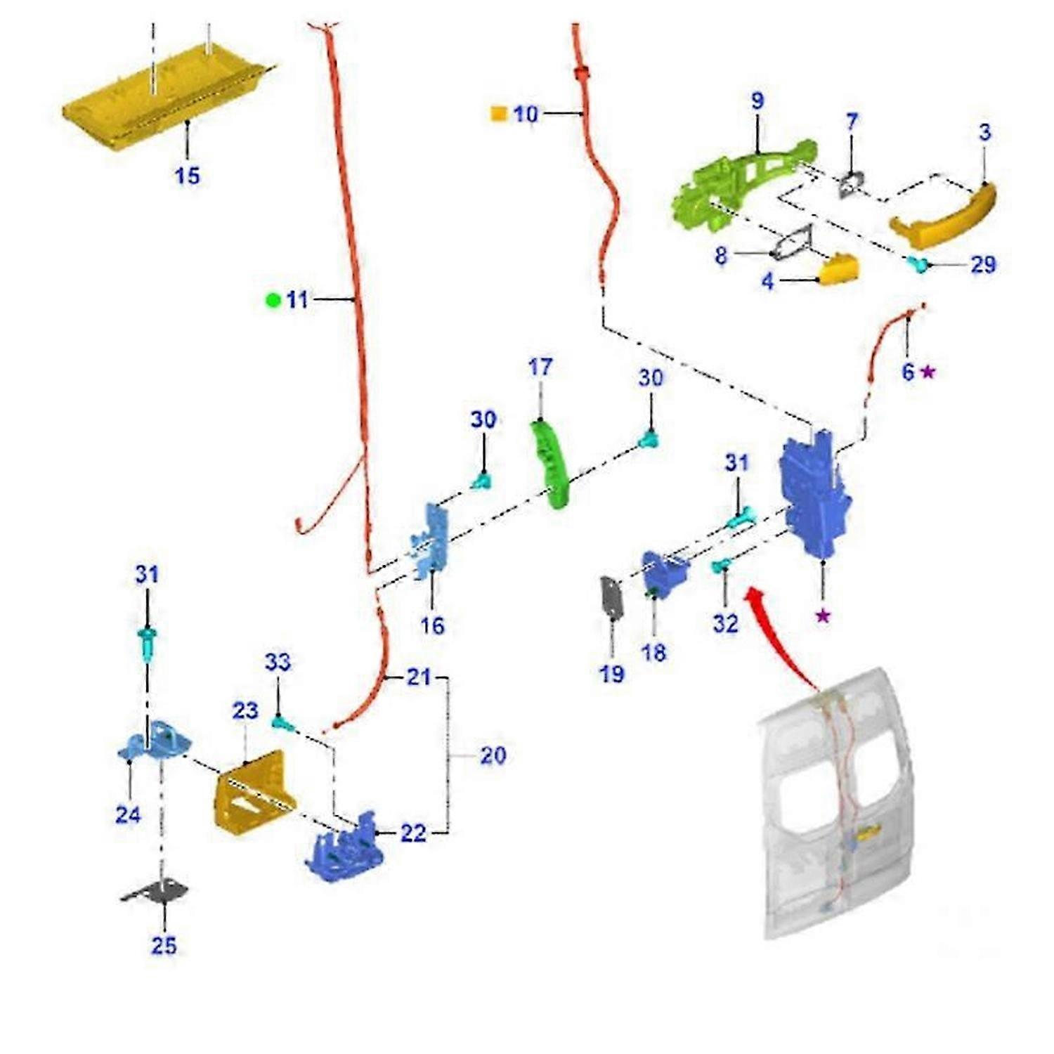BK21-V43288- Car Center Lock Mechanism 5Pins for Transit 2012- Rear Door Latch Actuator BK21-V43288DG
