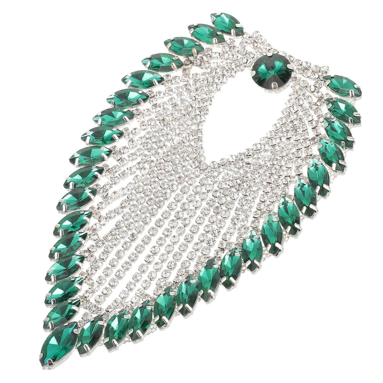 Applique Heart Shape Crystal Patch for Handbag Decoration Green Alloy