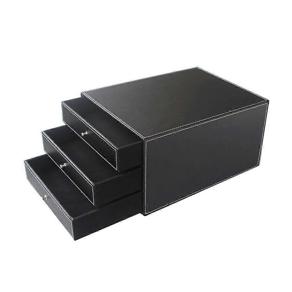 Leather Desktop Drawer Organizer - 3 Tier Storage File Cabinet for Office and Bedroom, Durable Material, Elegant Design, Black Color