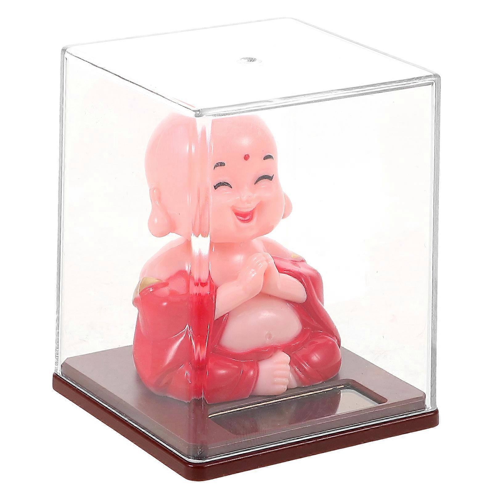 Mini Monk Statue for Car Dashboard Decoration 3Pcs Red Cute Monk Figurine Set