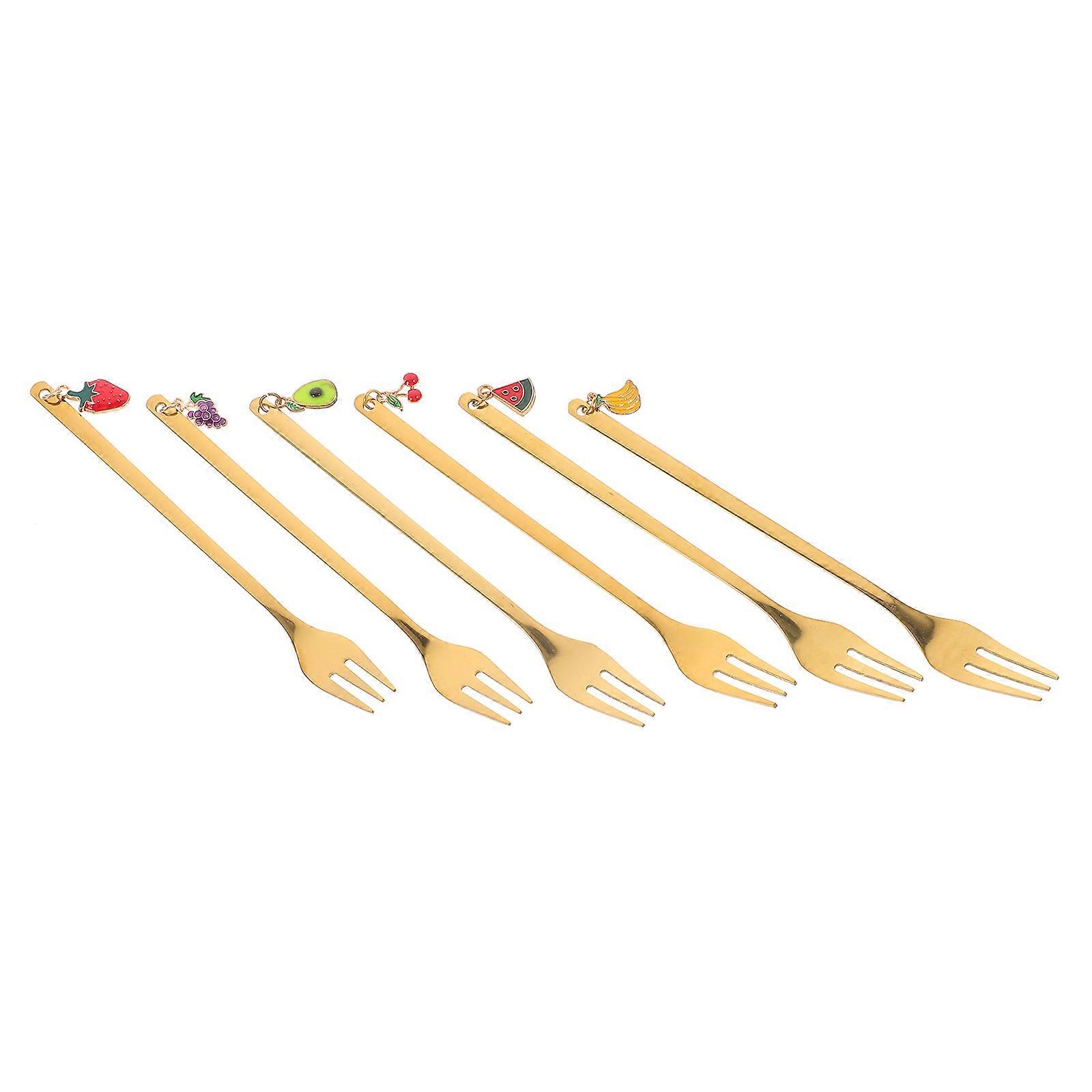 Compact Small Stainless Steel Forks For Outdoor Use And Cake Serving In Golden Color 6Pcs
