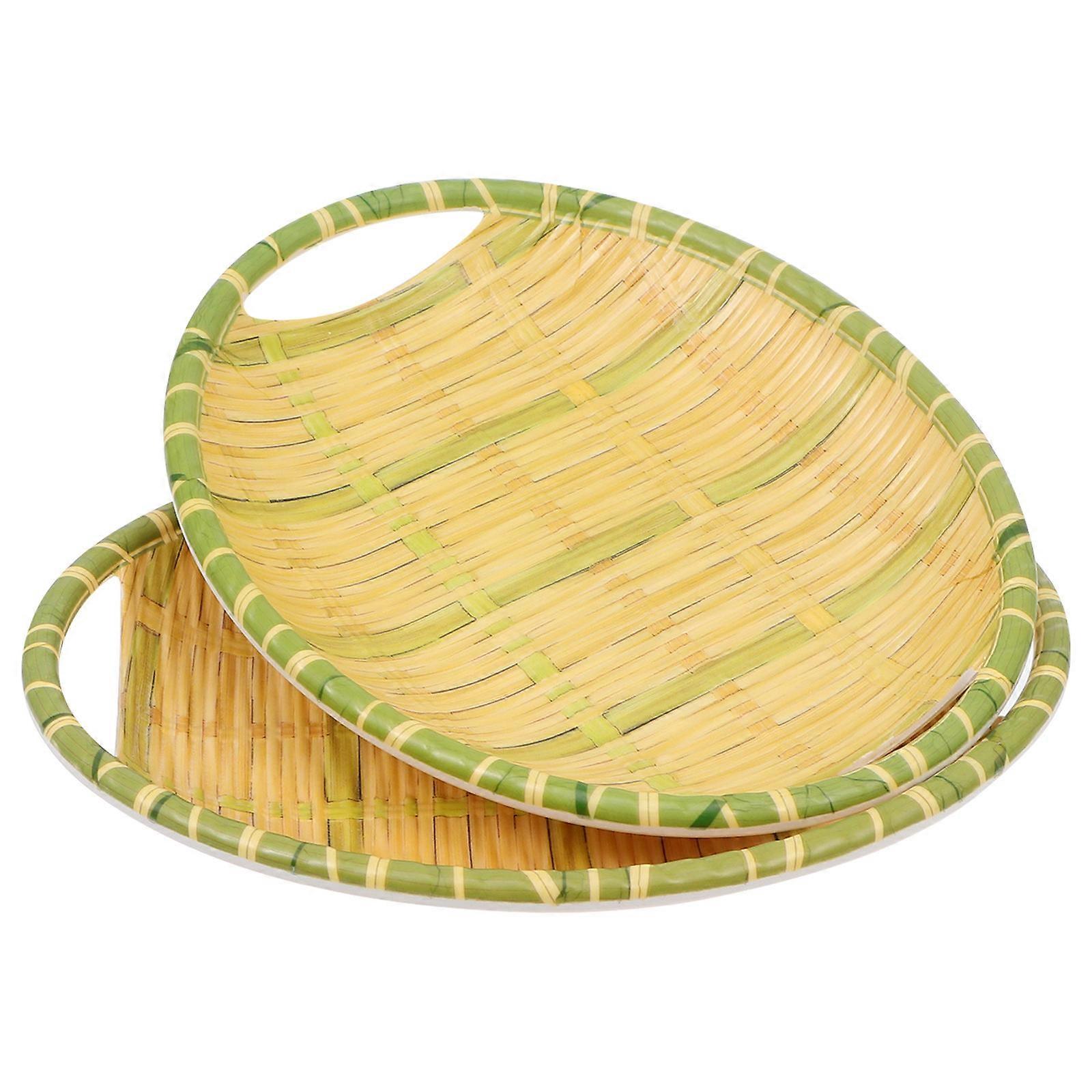 Simulation Bamboo Woven Trays Drainage Tray for Snack Storage 2Pcs