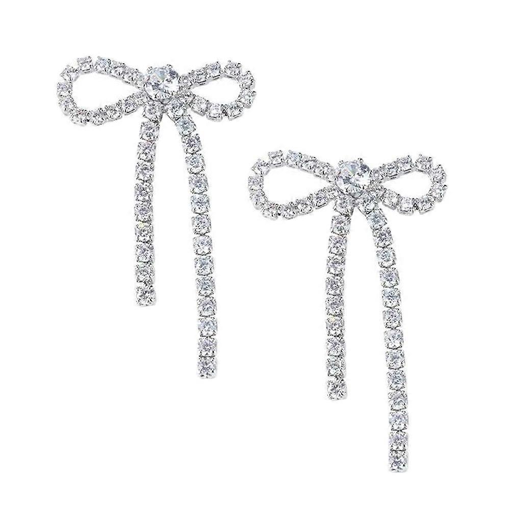 Bling Rhinestone Bowtie Earring French Design Various Occasions Silver Alloy 1Pcs Secure Fit