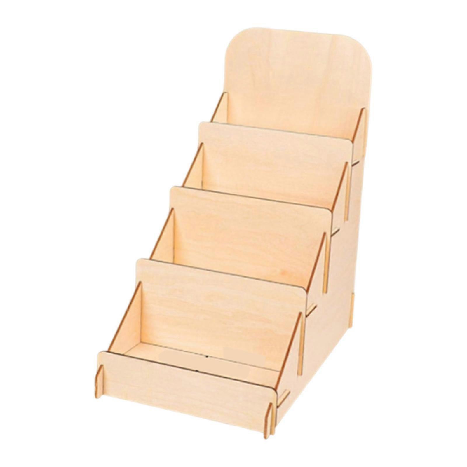 Tiered Rack Holder Store Storage Brochure Wooden Greeting Card Display Stand