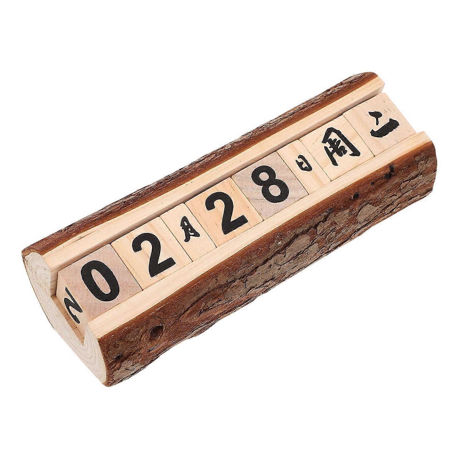 Creative Vintage Wooden Calendar 2Pcs Rectangular Home Office Decor Show Current Date Light Brown