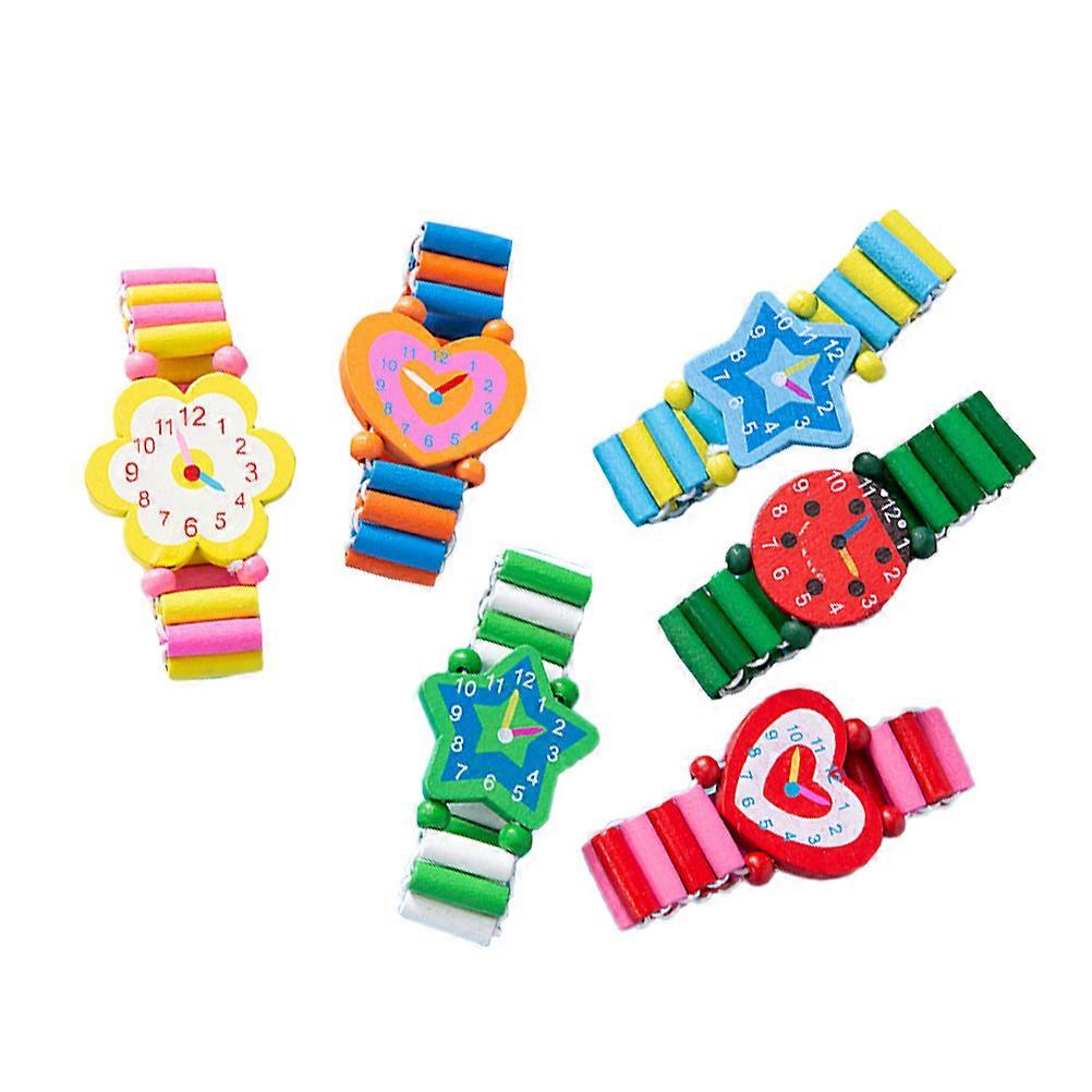 6Pcs Creative Wooden Watch Toy Ideal For Children Playtime And Time Training With Assorted Colors