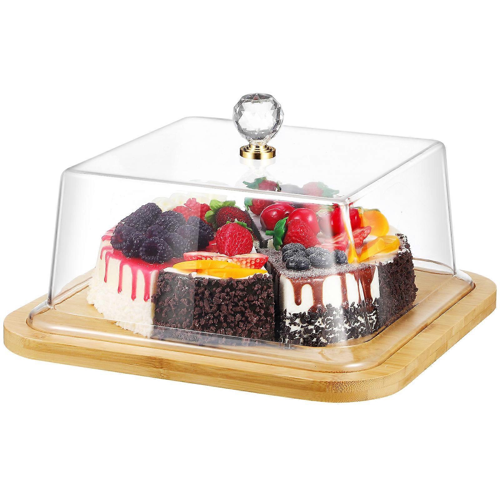 Clear Lid Covered Cake Stand And Tray 2Pcs Simple Design For Bakery And Home Use
