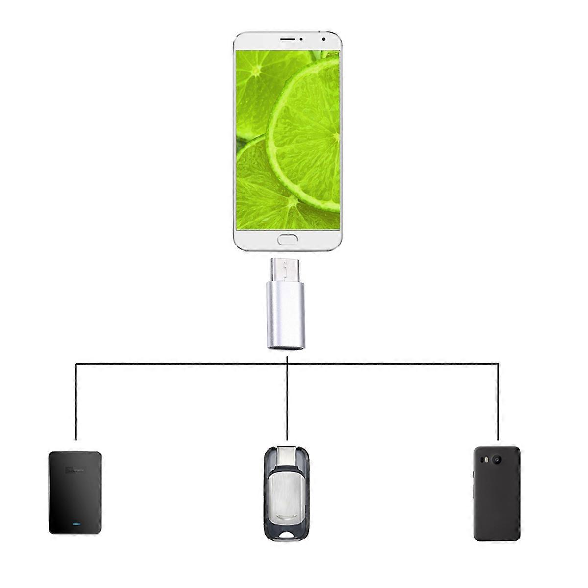 USB C to Micro USB Convert Connector for Tablet and Smartphone 2Pcs Silver