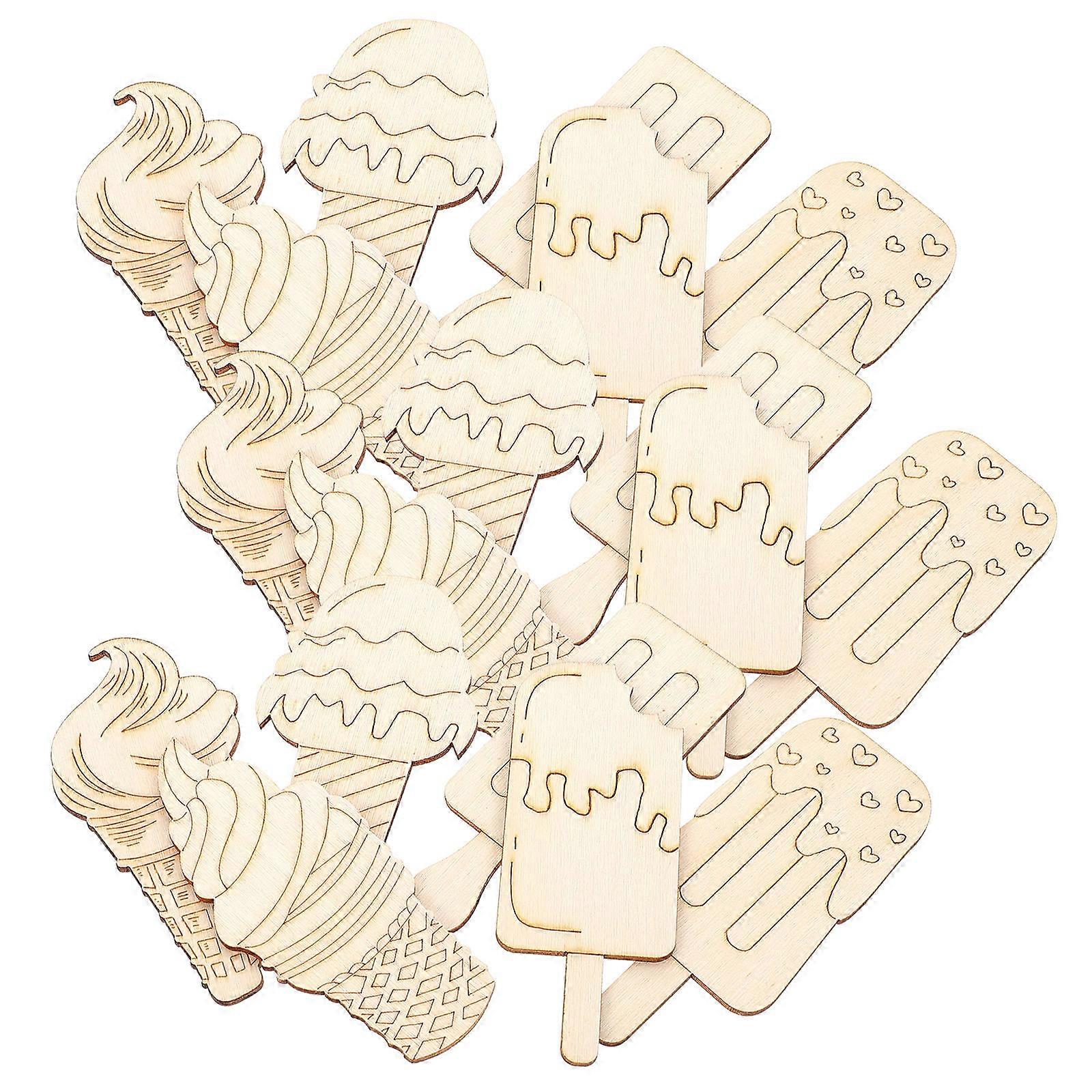 Wooden Ice Cream Ornaments for DIY Crafting 60Pcs Assorted Colors