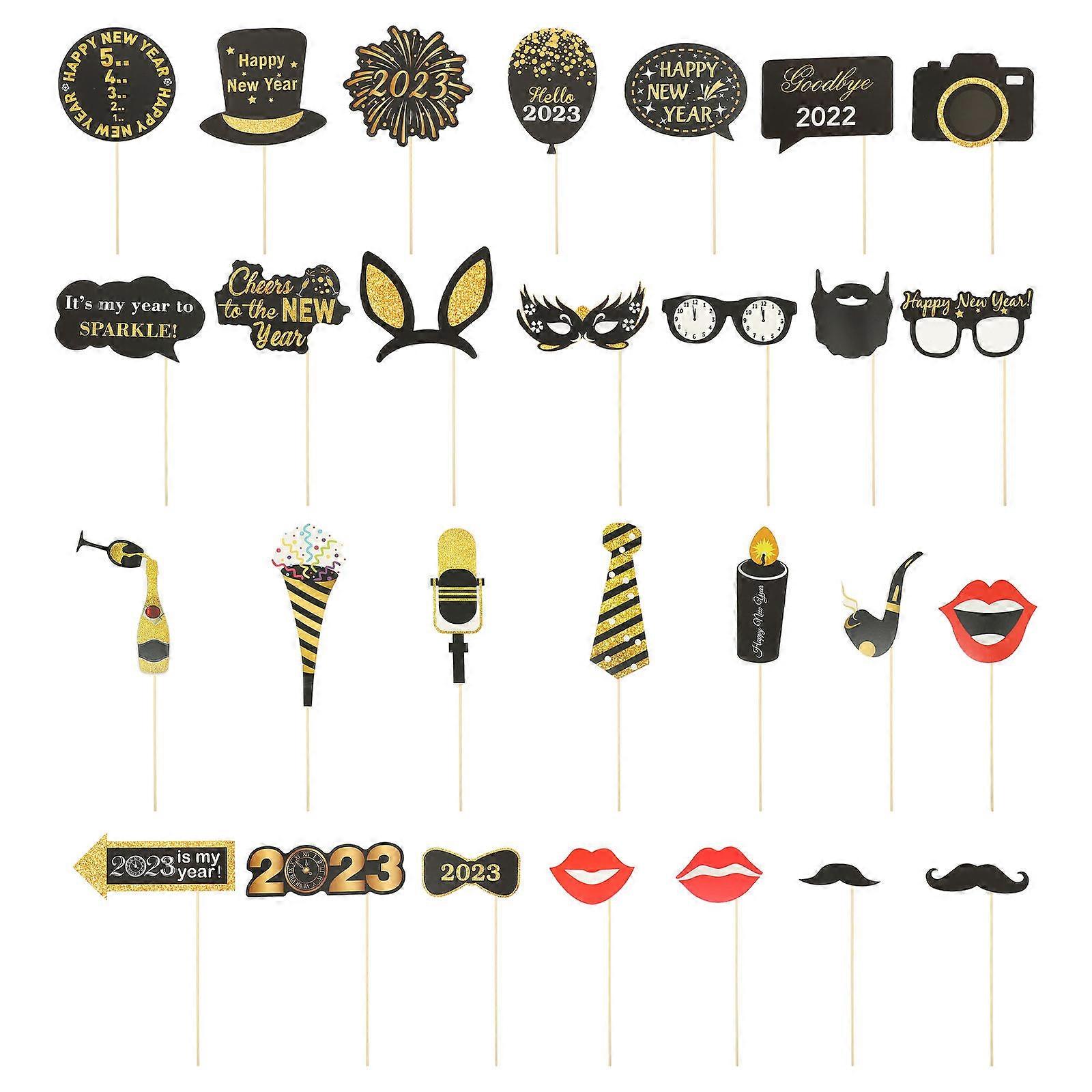 Assorted Color 2023 Party Ornament Handheld Photo Props For New Year Celebration Events Suitable For Everyone 112 Pcs