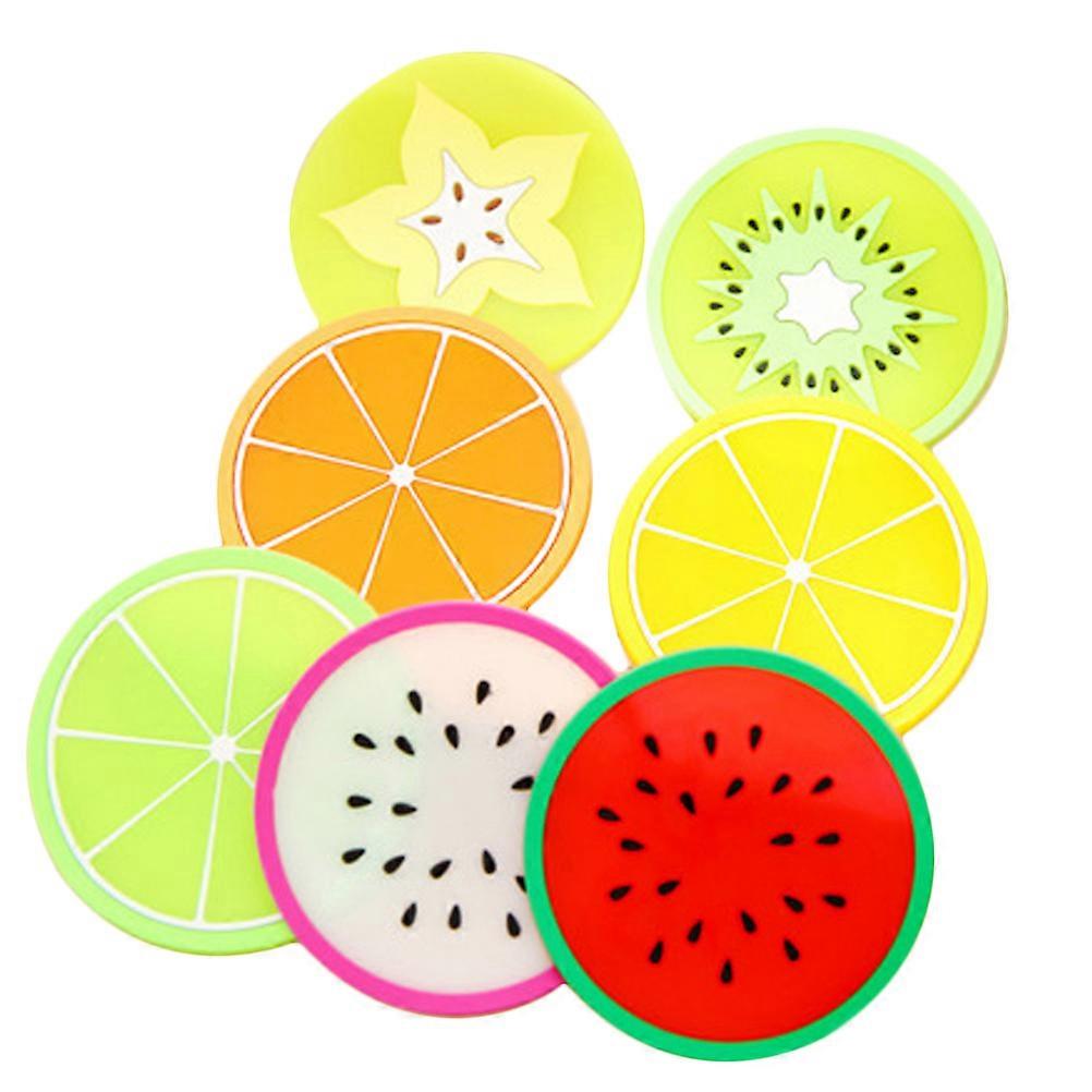 Silicone Coasters Fruit Shaped Round for Cup Mat 6Pcs Set