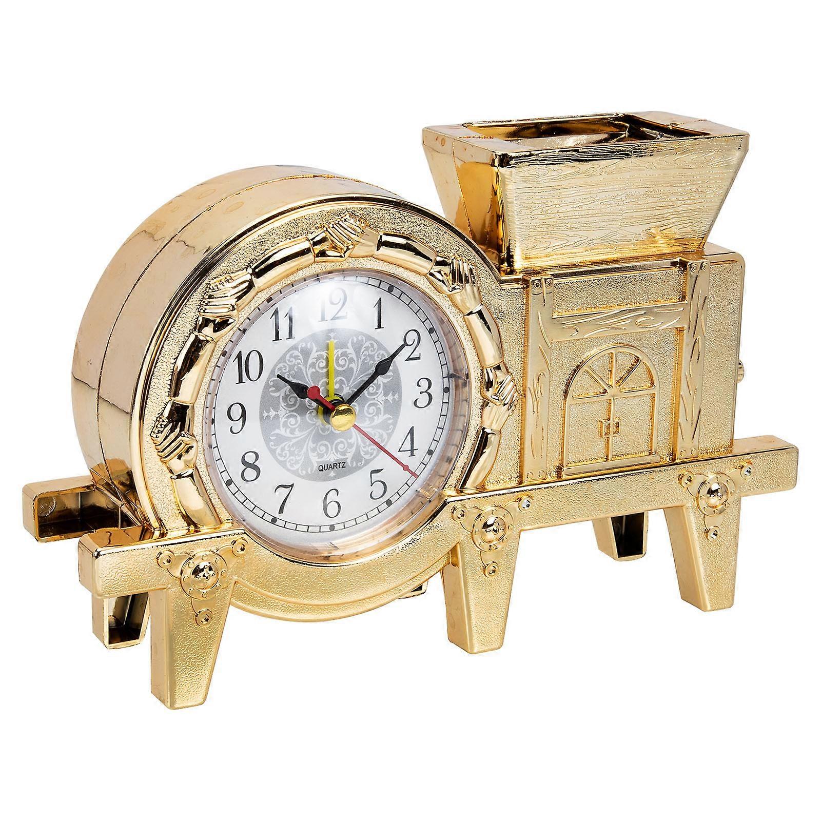 Golden Retro Windmill Pen Holder Clock for Office Desk Decor