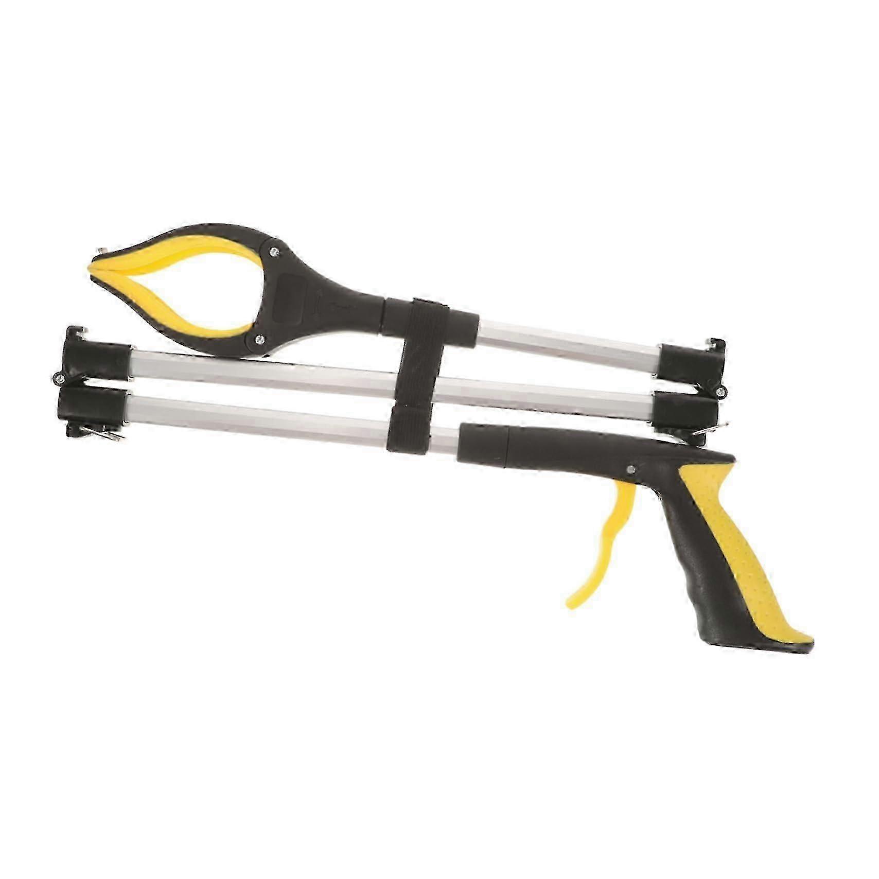 Foldable trash grabber with long, collapsible, safe, and easytouse design for garbage collection and gardening, featuring a bright color. Cs