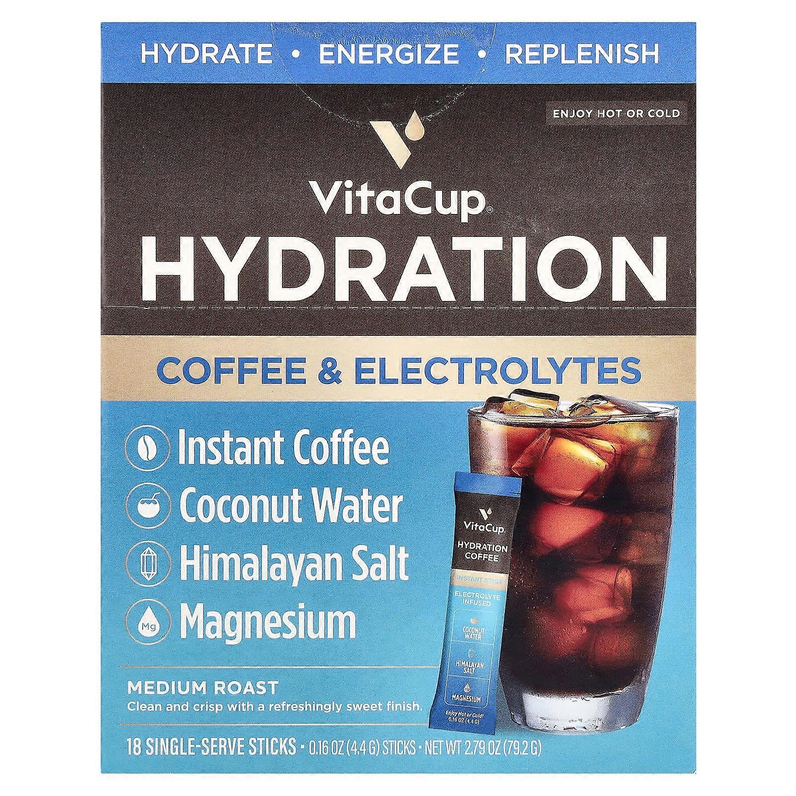 Hydration Instant Coffee, Medium Roast, 18 Single-Serve Sticks, 0.16 oz (4.4 g) Each