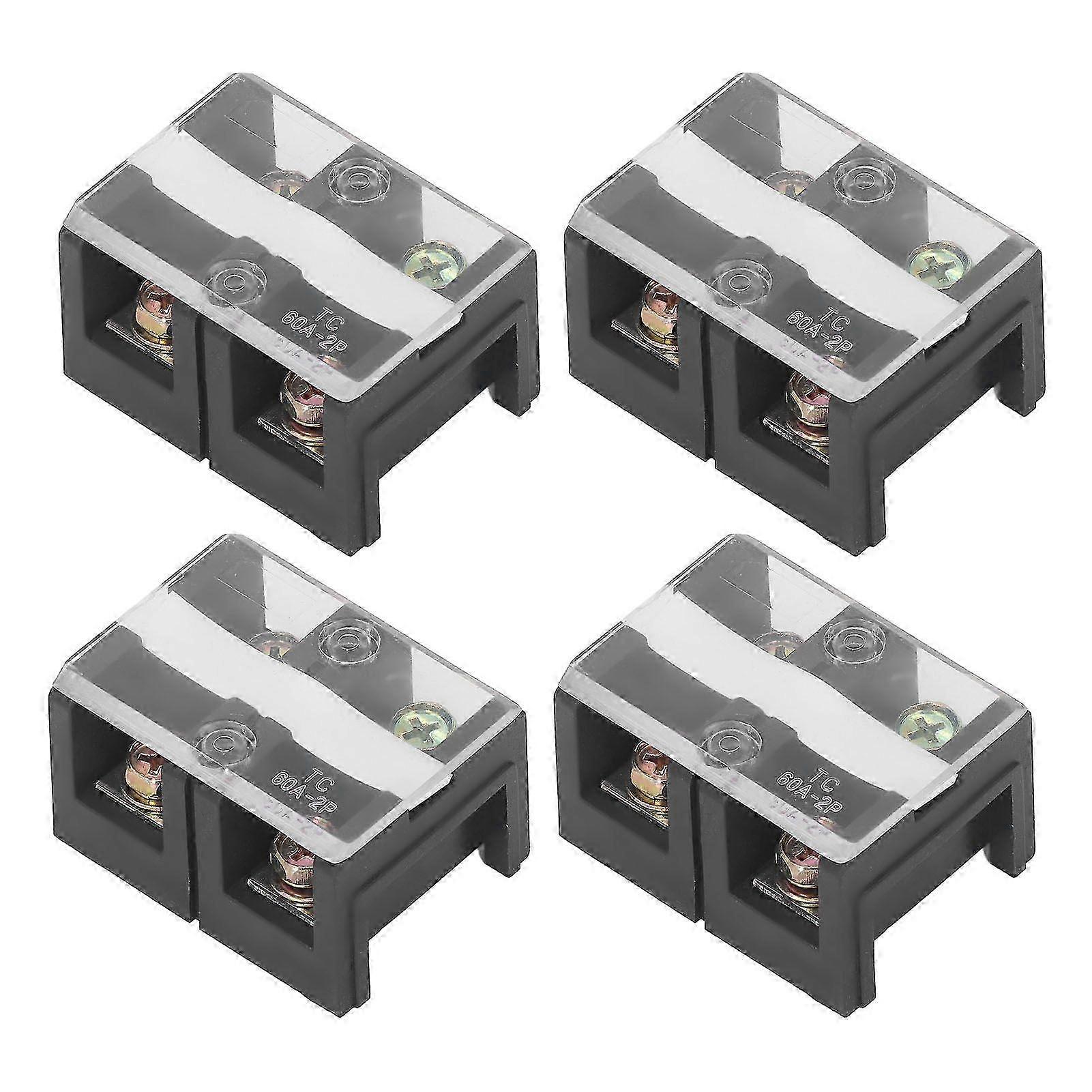 4pcs Wire Barrier Block Terminal Strip Professional TC Fixed Dual Row Covered Terminal Strip 600V 60A 2 Bits (602)