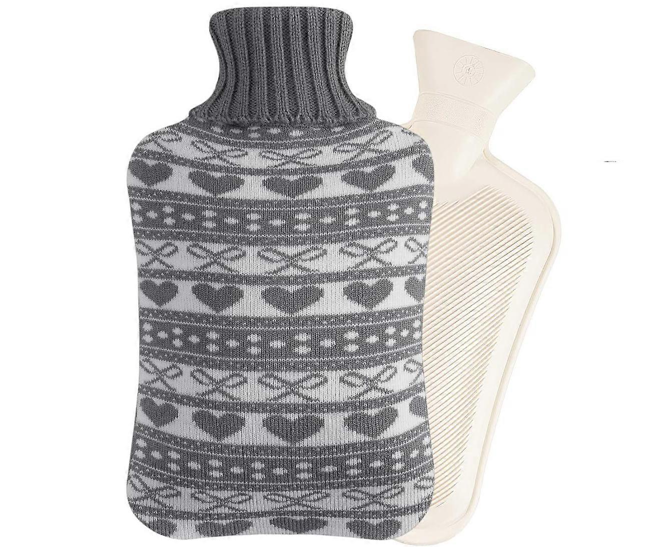 OliviaLiving Hot Water Bag Hot Water Bottle 2 Liter Heat Up and Refreezable Hot Cold Pack with Knit Cover for Pain Relief Hot Cold Therapy, Love2