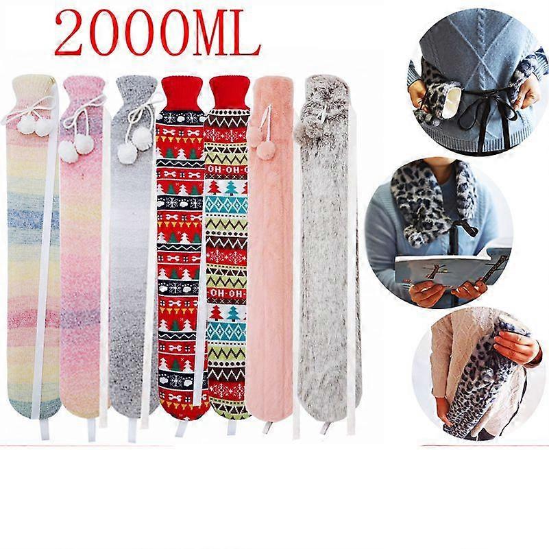 2 ליטר בקבוק מים חמים חמוד חגורת אוצר בטן חמה ניידת כיסוי מגן מחממי ידיים בקבוק מים חמים עמיד בפני פיצוץ ארוך