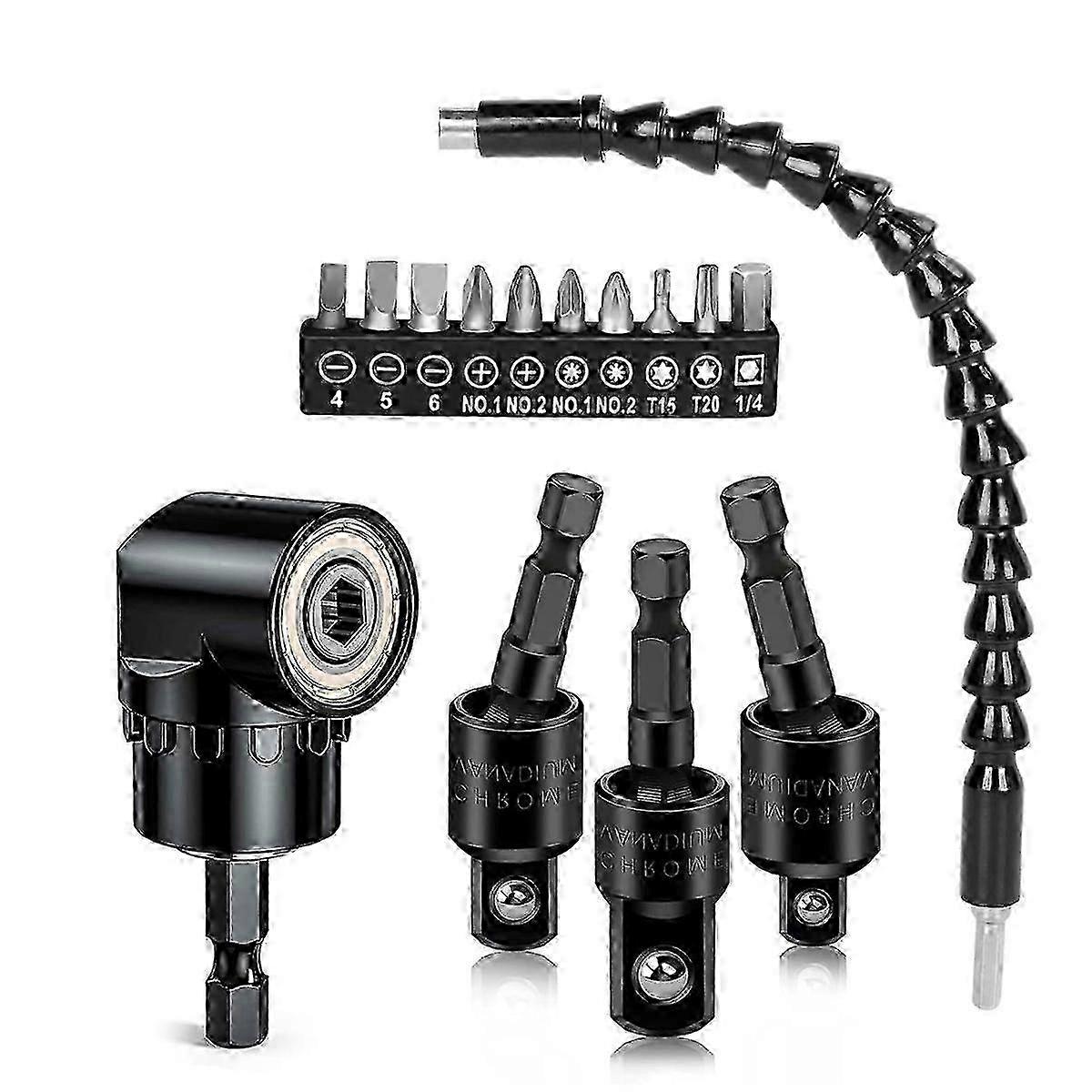 Flexible Drill Bit Extension Right Angle Drill Adapter Set 360°Rotatable 1/4 3/8 1/2inch Impact Grad