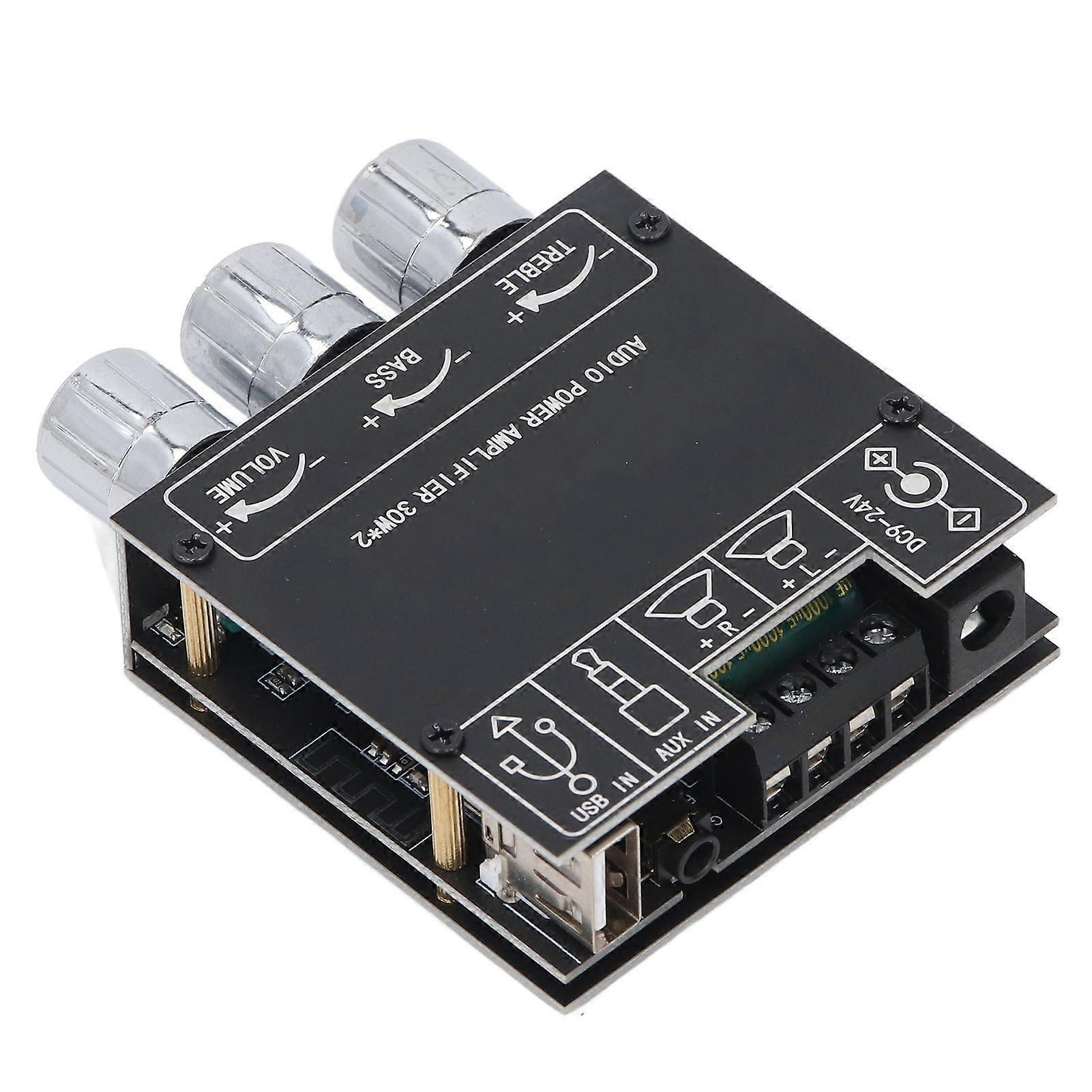Sound Power Amplifier Board 2x30W 2.0 Channel BT AUX USB Input Power Amplifier Module with Treble Bass Control 